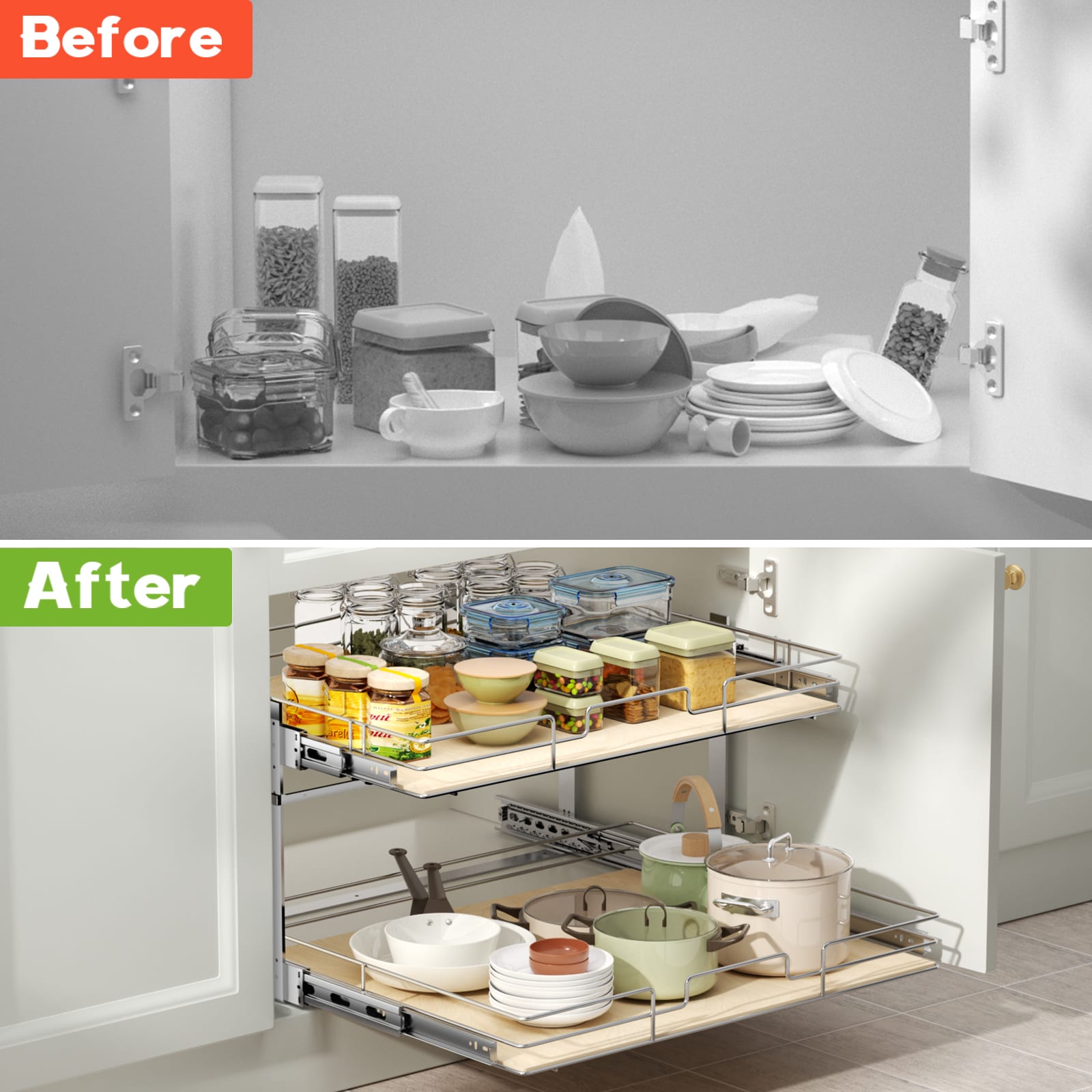 LOVMOR 1822-2TIER-WOODBOARD Pull-Out-Cabinet-Baskets - View #5