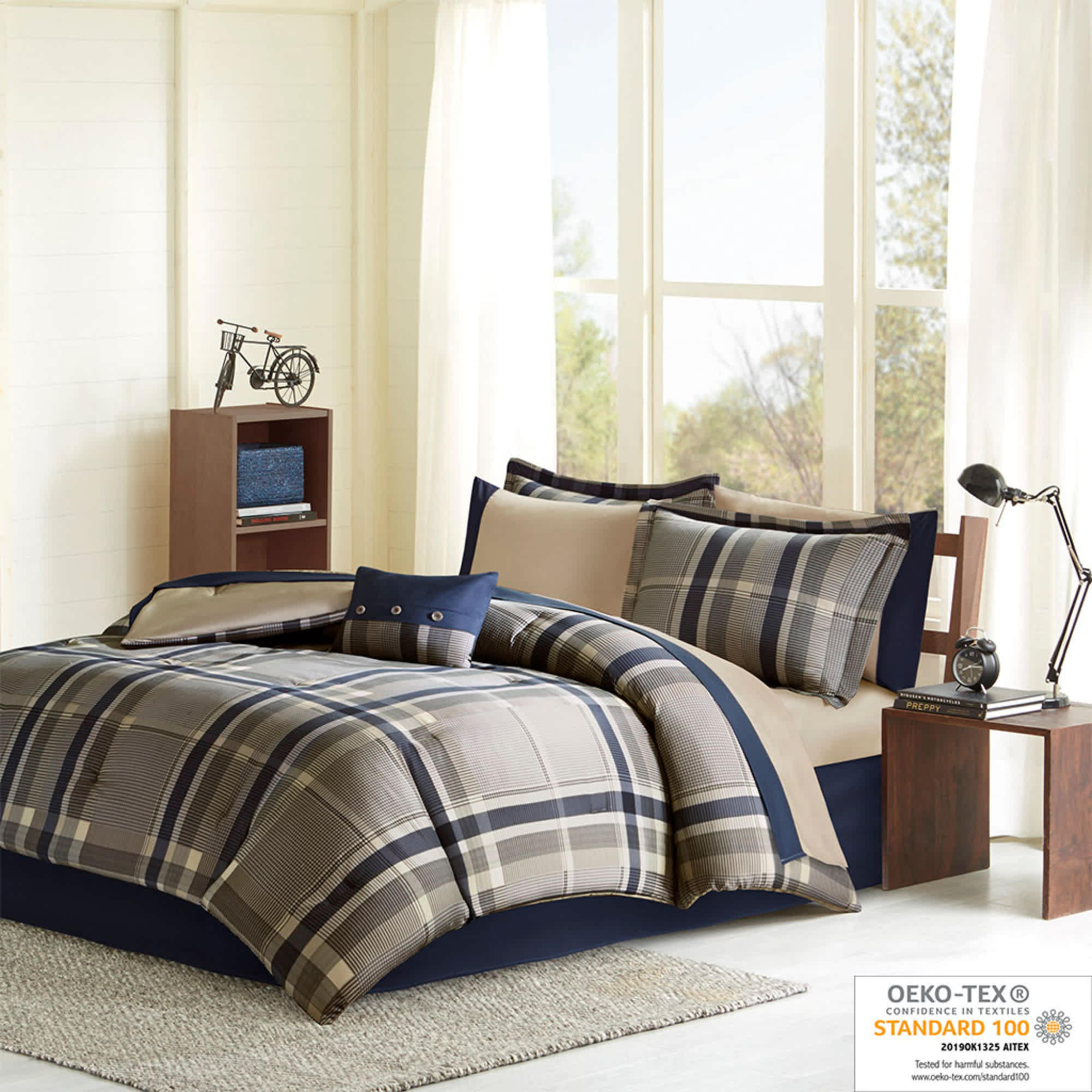Roomfitters  Queen Plaid Comforter Set with Bed Sheets Checkered Comforter with Pillow Shams and Sheet Set Multi