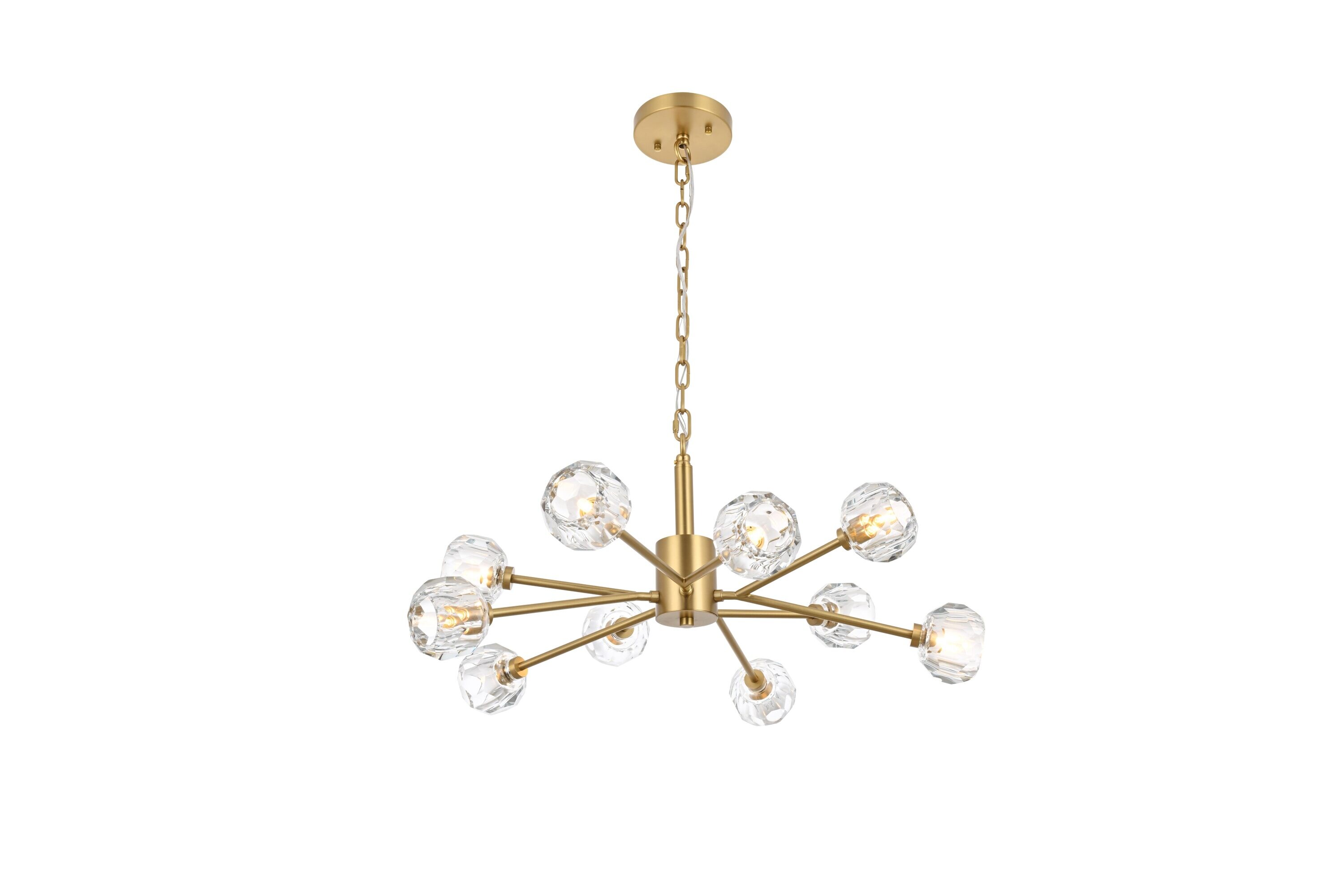 Elegant Decor HF10527D29G Home Furnishing 10 -Light Gold Modern/contemporary Beveled glass Sputnik Large Hanging Pendant light