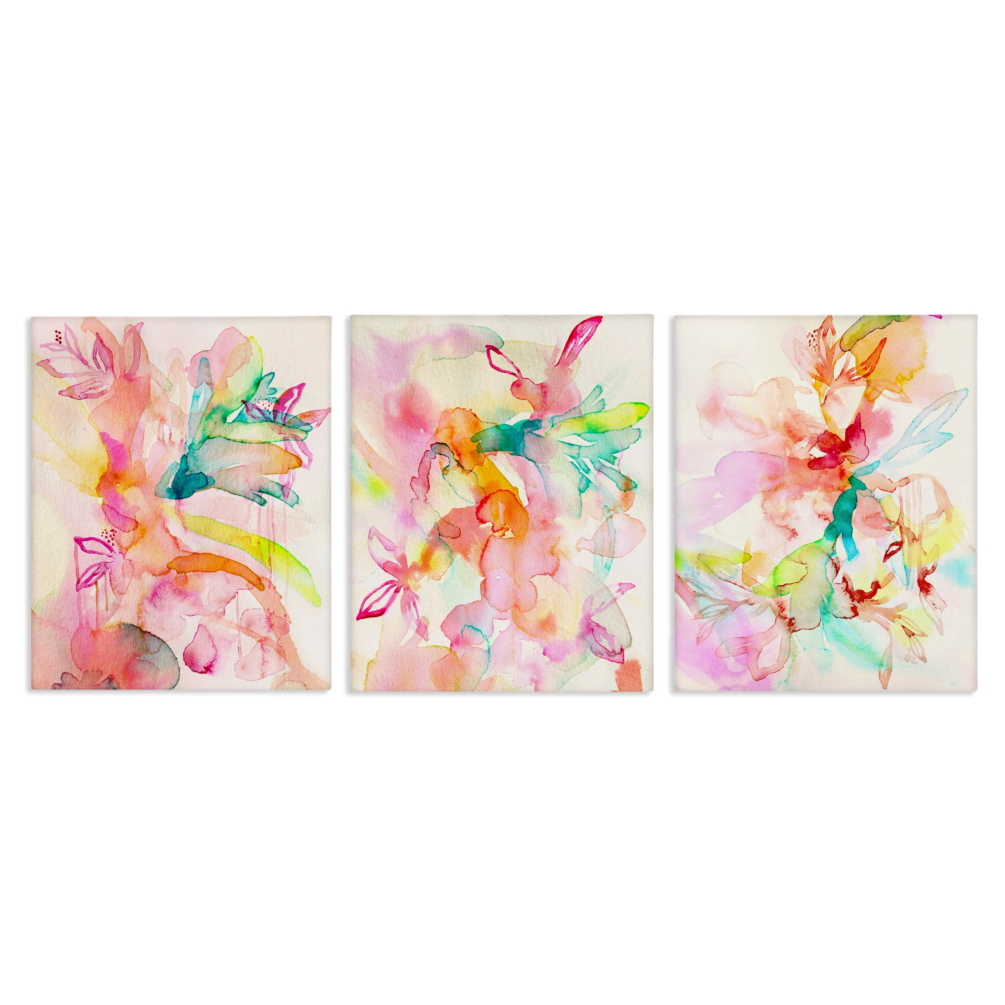 Stupell Industries A3-465-CN-3PC-16X20 Abstract Florals and Paint Drip 3pc Canvas Set 16x20 Each
