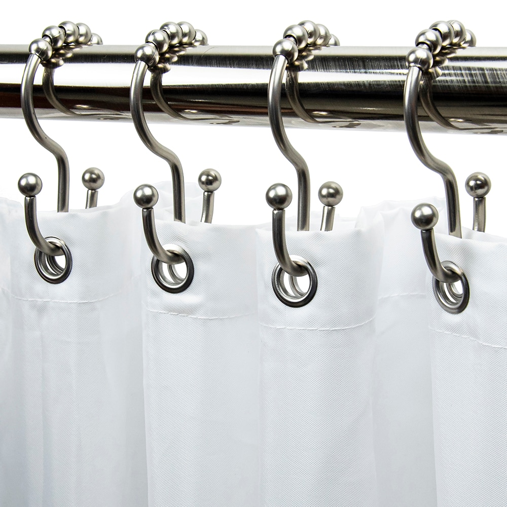 allen + roth Brushed Nickel Stainless Steel Double Shower Curtain Hooks  (12-Pack) in the Shower Rings & Hooks department at