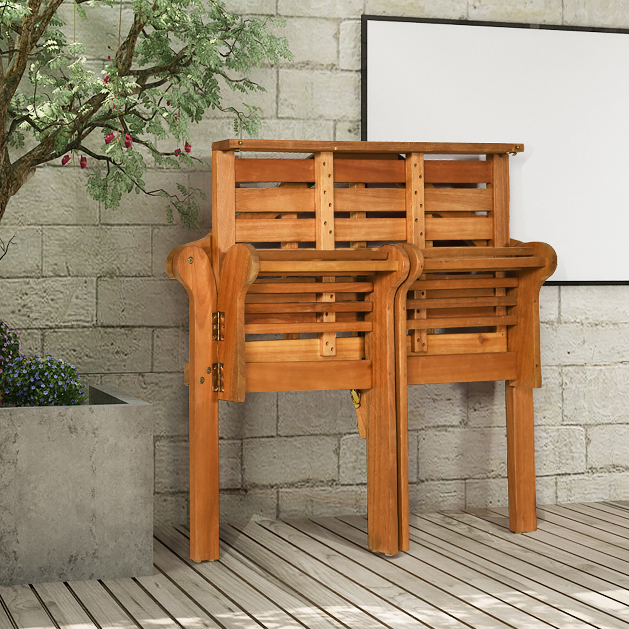 Eucalyptus Wood Folding Outdoor Bench with Armrests