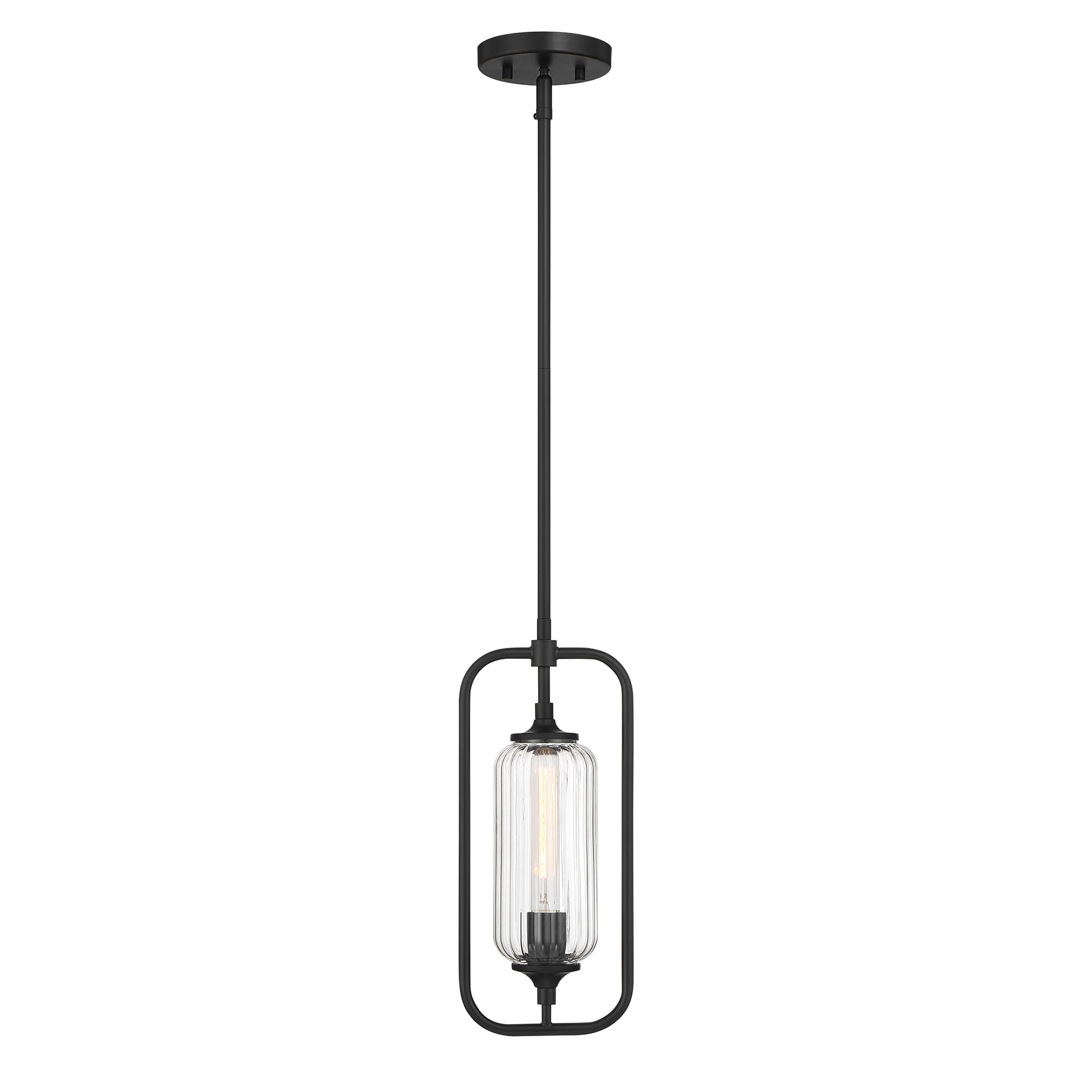 Savoy House 7-3022-1-89 Holton 1 -Light Matte Black Industrial Ribbed glass Linear Mini Hanging Pendant light