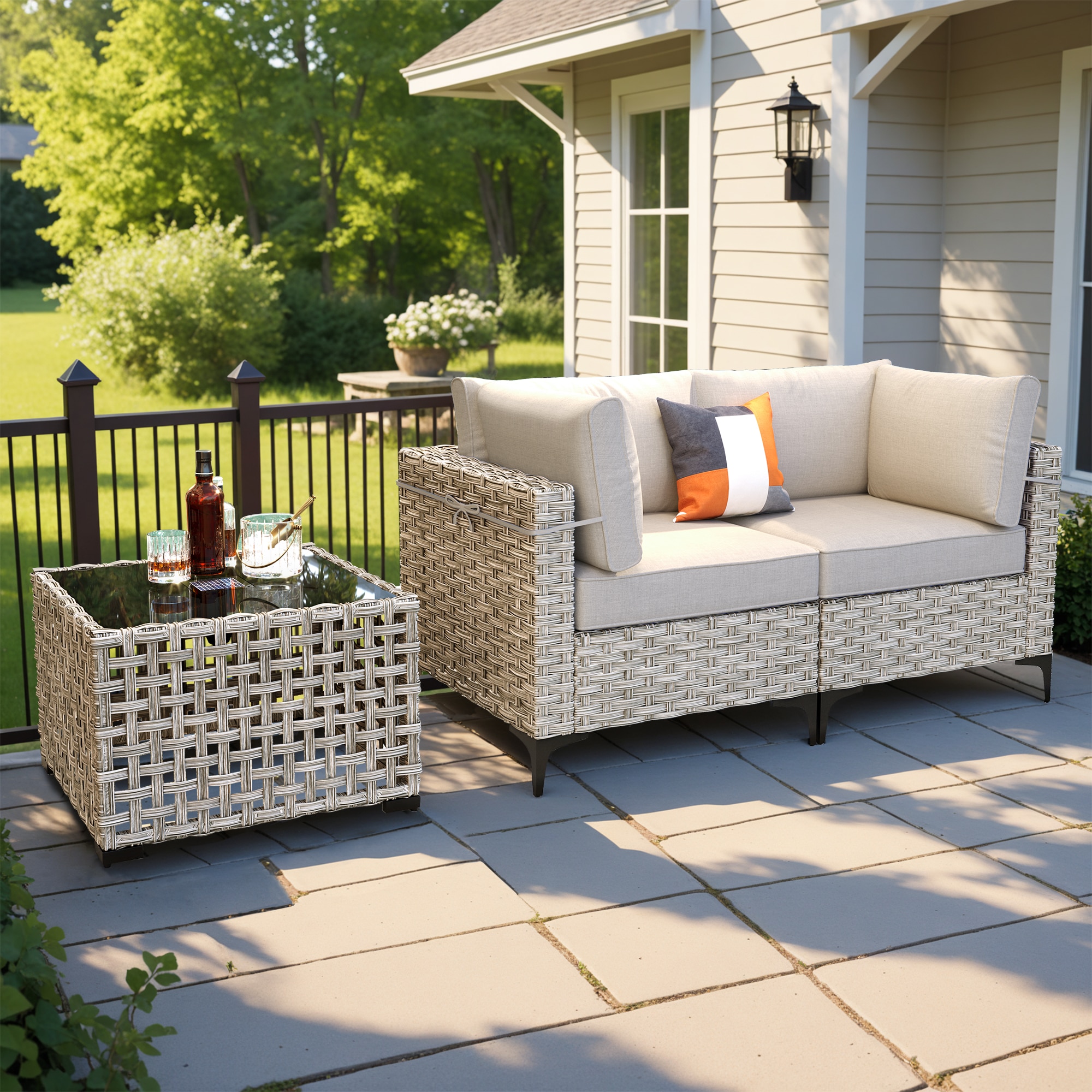 ALTRIGUS 6L-SKT600-1-AL 3 -Piece Wicker Patio Sofa Conversation Set with Beige Cushions