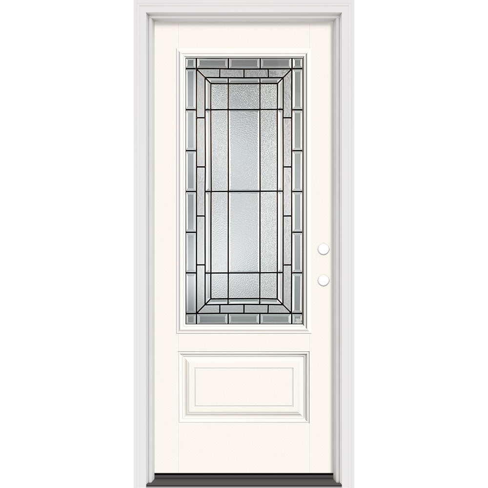 Masonite 631110 Sequence 32-in x 80-in x 4-9/16-in Fiberglass 3/4 lite Left-hand inswing Modern White Painted Prehung Front Door with Brickmould Insulating core