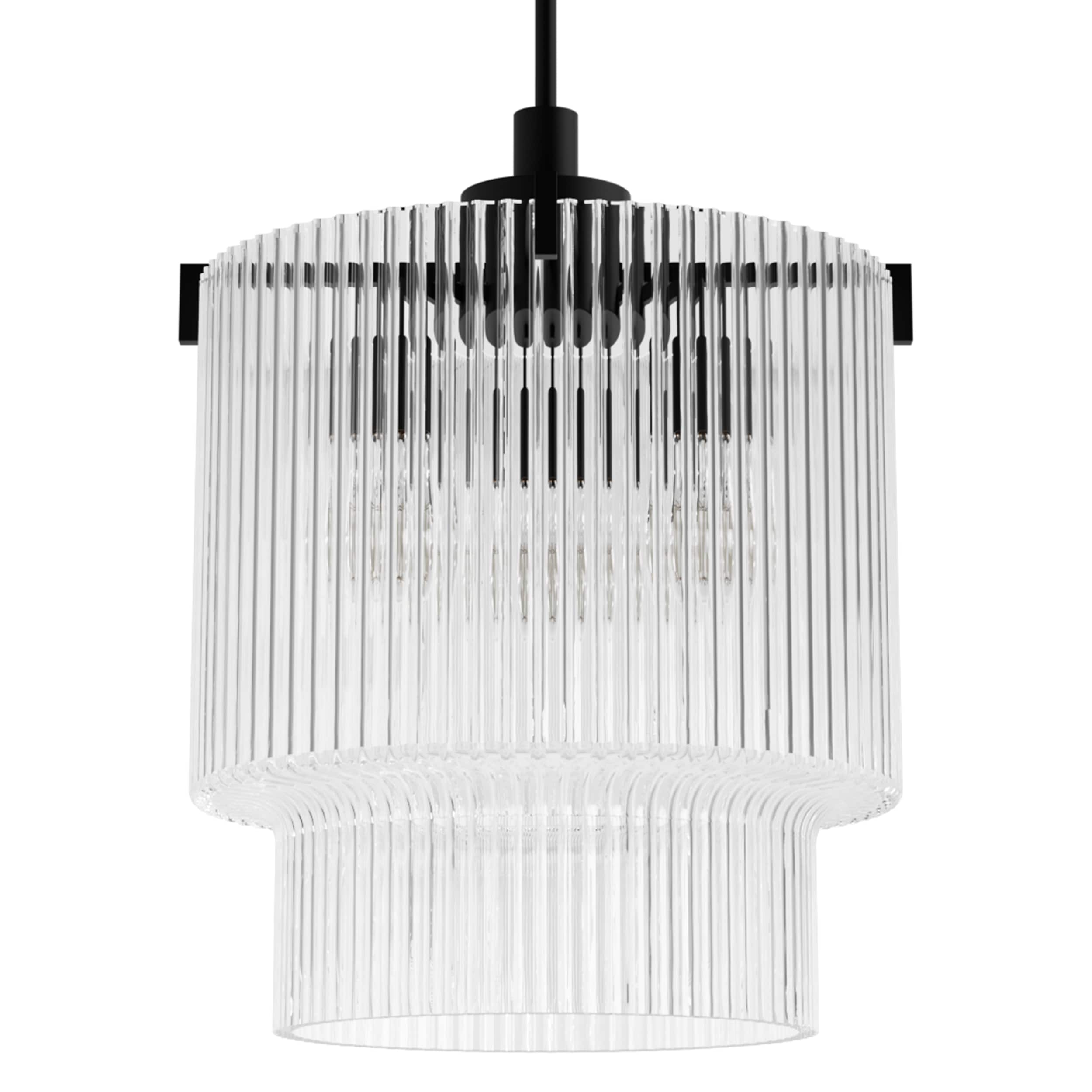 Hunter 13149 Ontario 3 -Light Matte Black Transitional Clear glass Cylinder Medium Hanging Pendant light