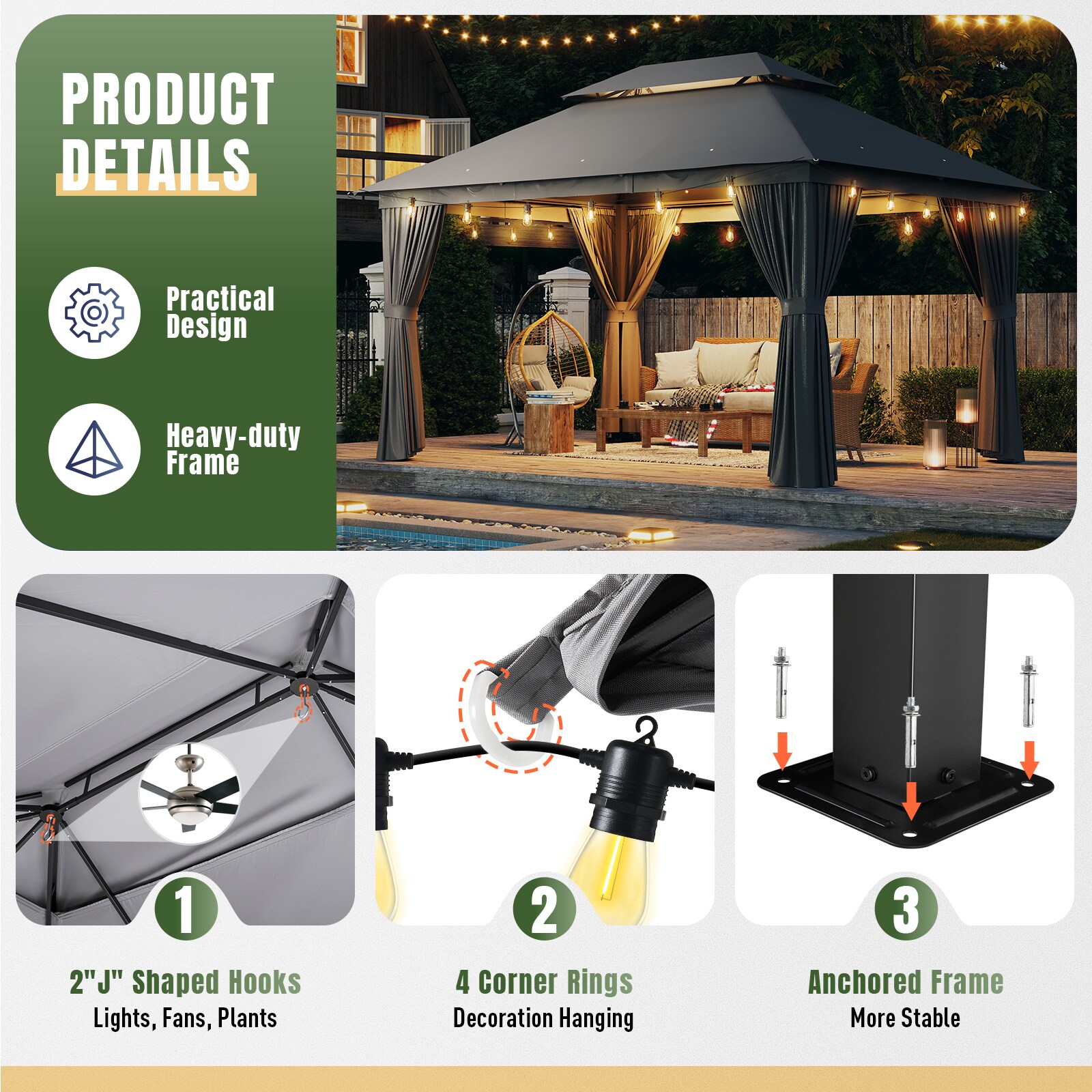 AOXUN Pergola 10-ft W x 10-ft L x 7-ft 3-in H Brown Metal AOXUN Pergola 10-ft W x 10-ft L x 7-ft 3-in H Brown Metal