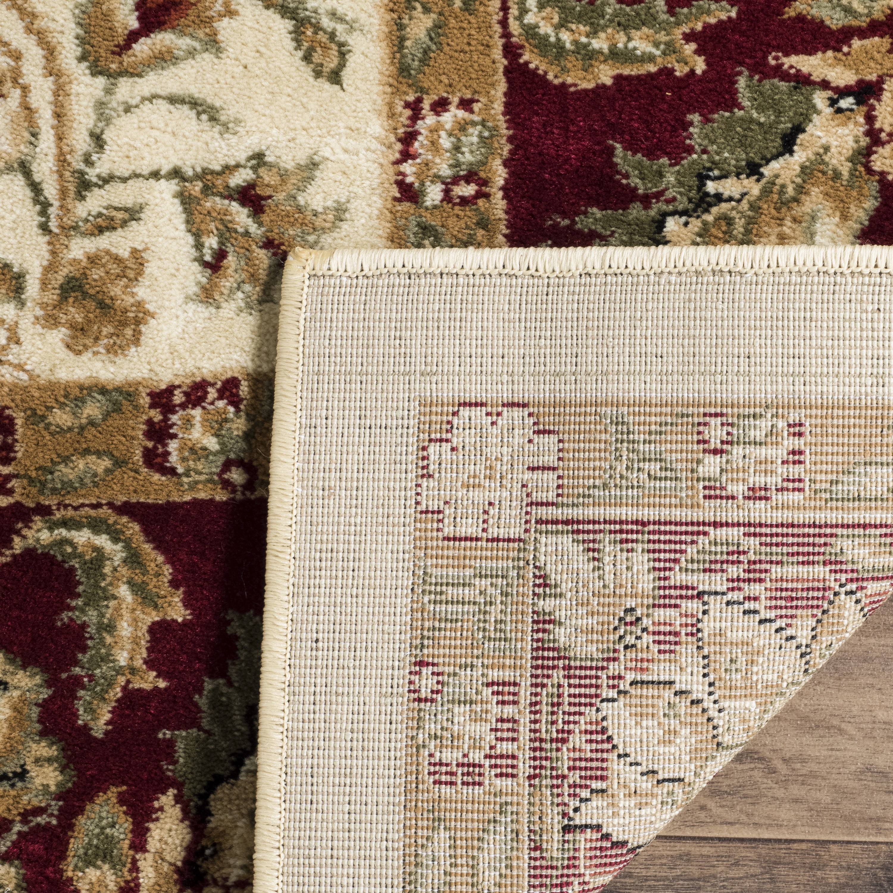 Ivory and Red Floral Synthetic Runner Rug, 2'3" x 6'