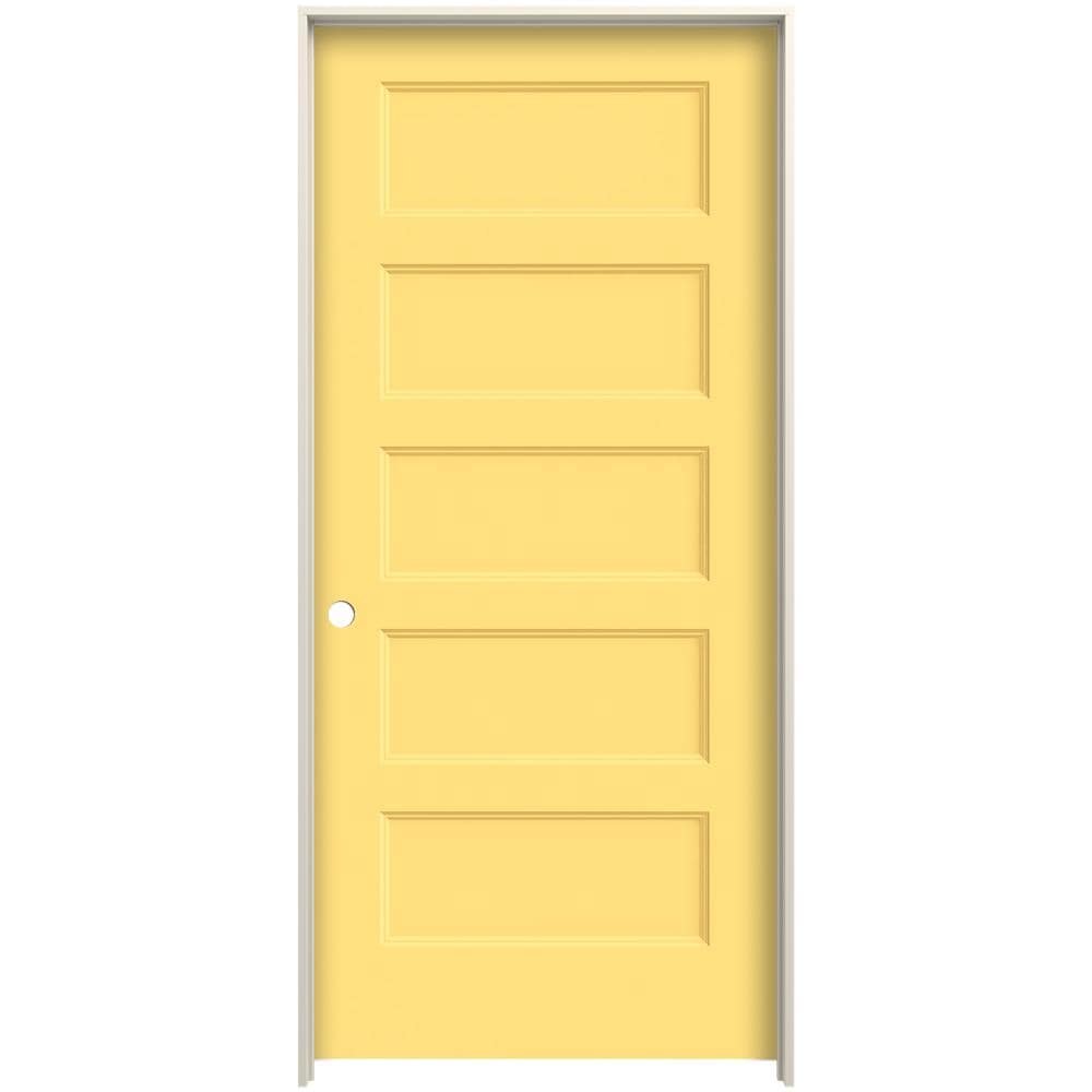 JELD-WEN LOWOLJW226200307 32-in x 80-in Marigold Solid Core 5-panel Equal Right Hand Smooth Prefinished Molded Composite Flat Jamb Single Prehung Interior Door