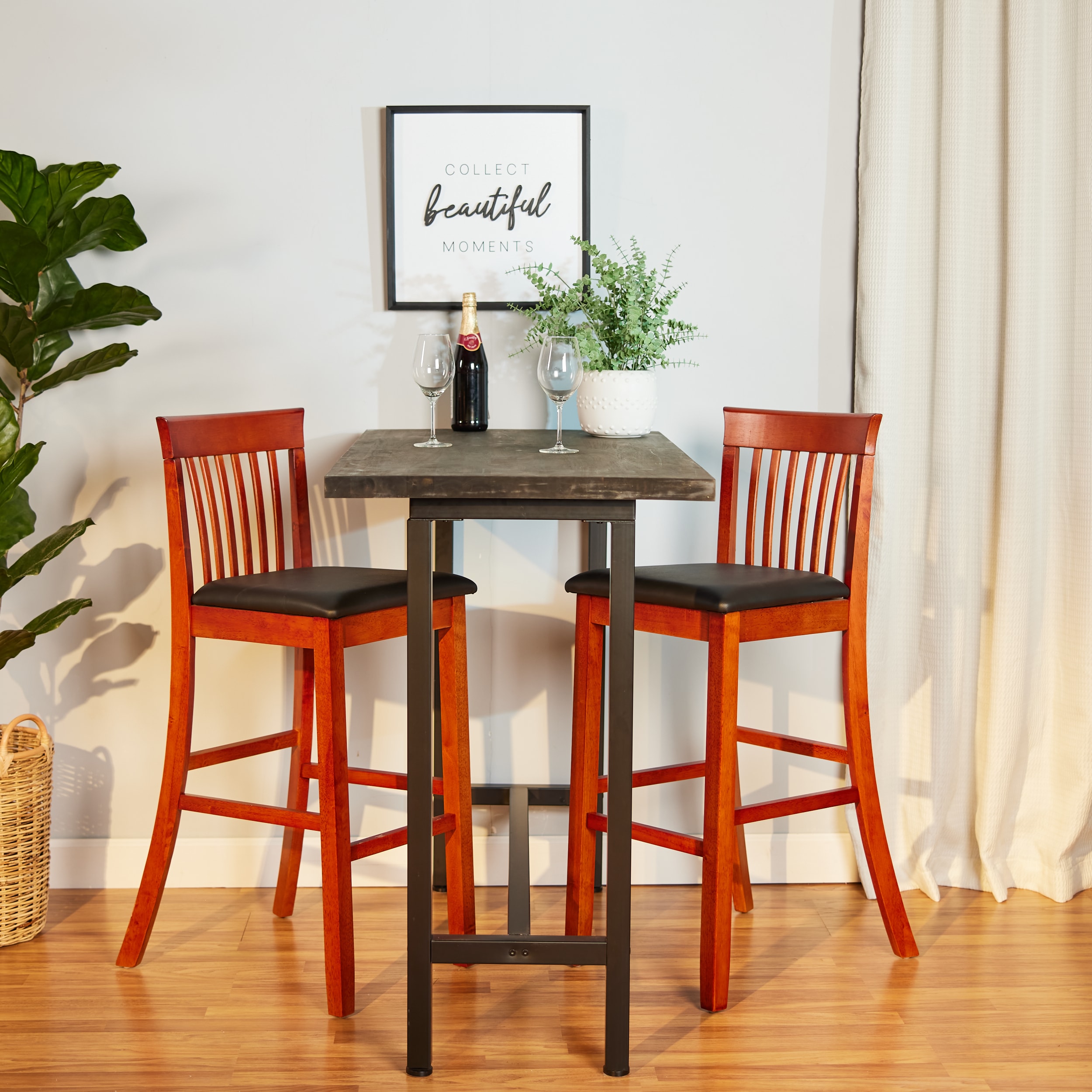 Classic Dark Cherry & Black Faux Leather 31" Craftsman Barstool