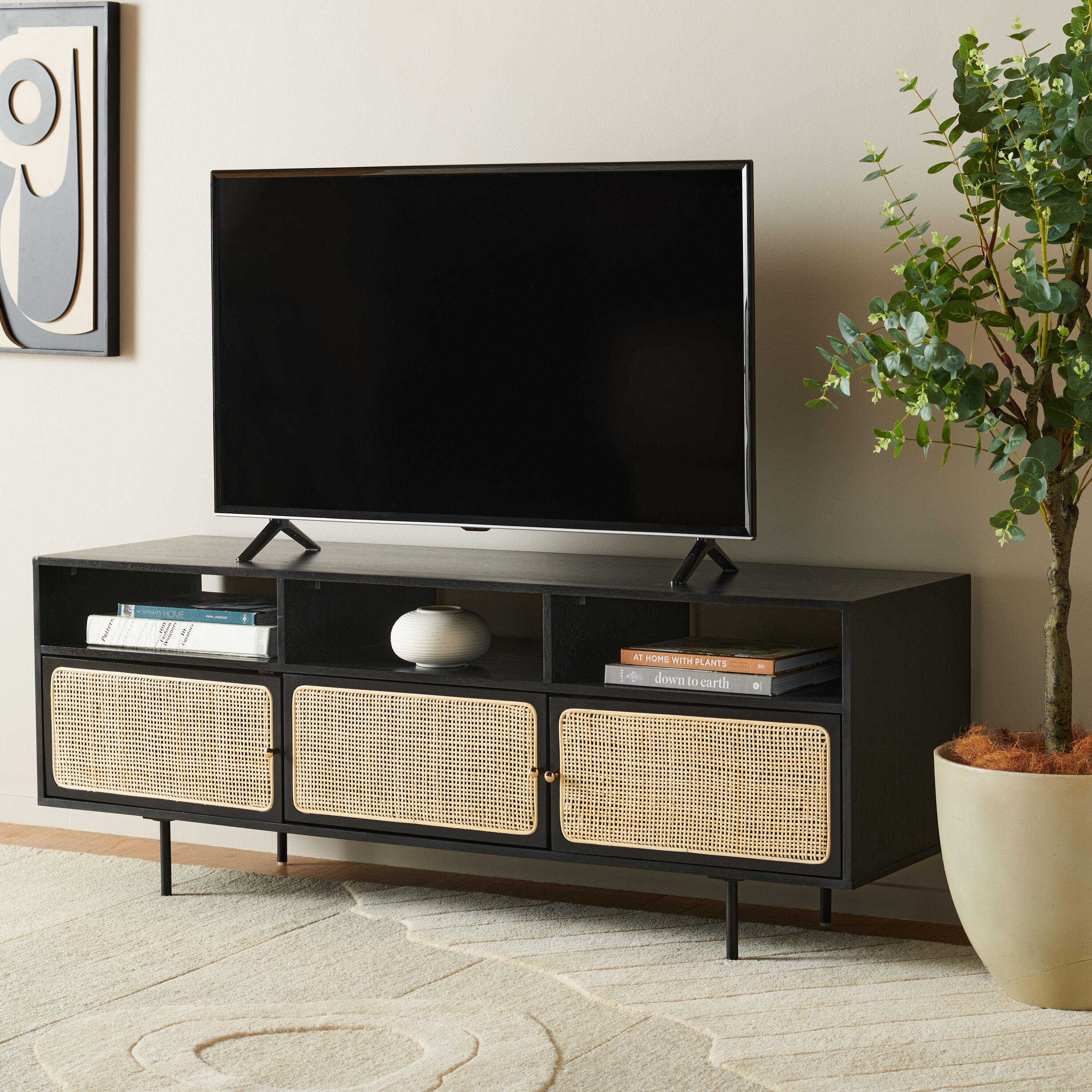 Safavieh Karol Black/Natural Contemporary/Modern MDF Media Cabinet