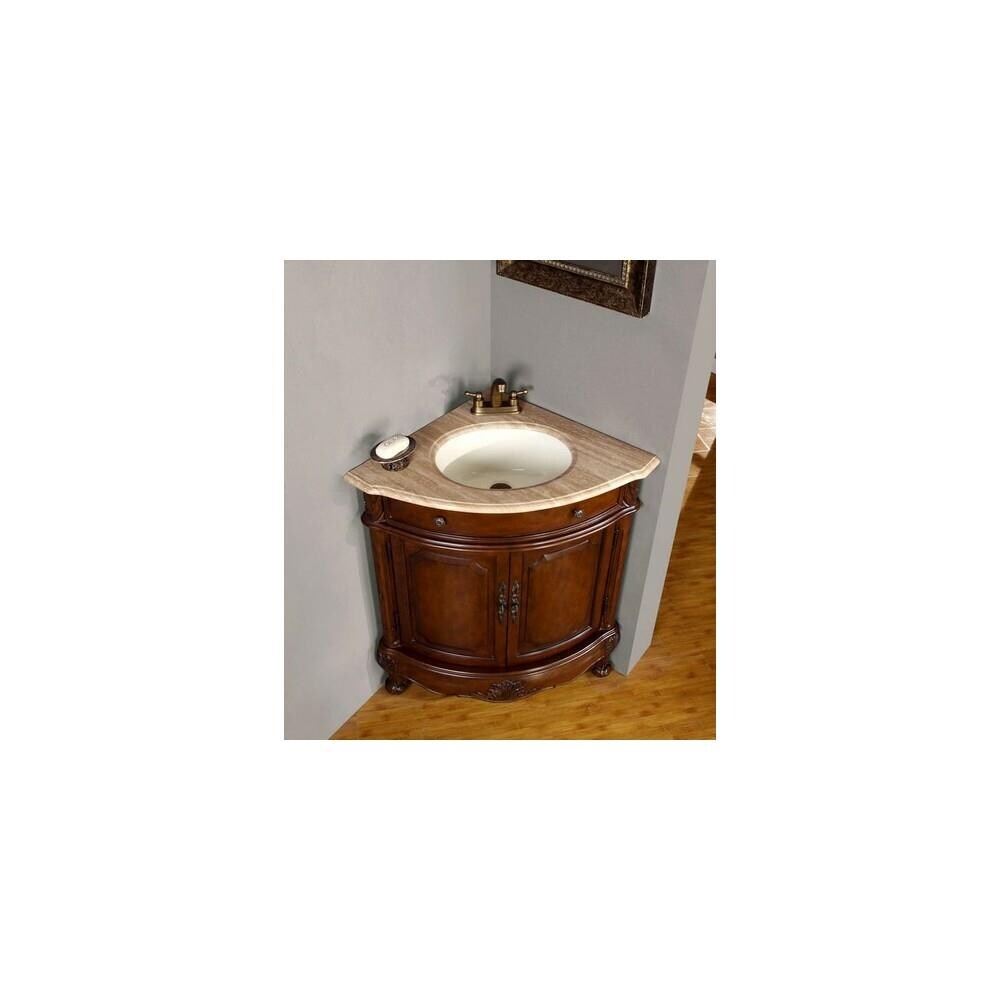 Silkroad Exclusive Traditional Travertine Bathroom Vanity Single Sink ...