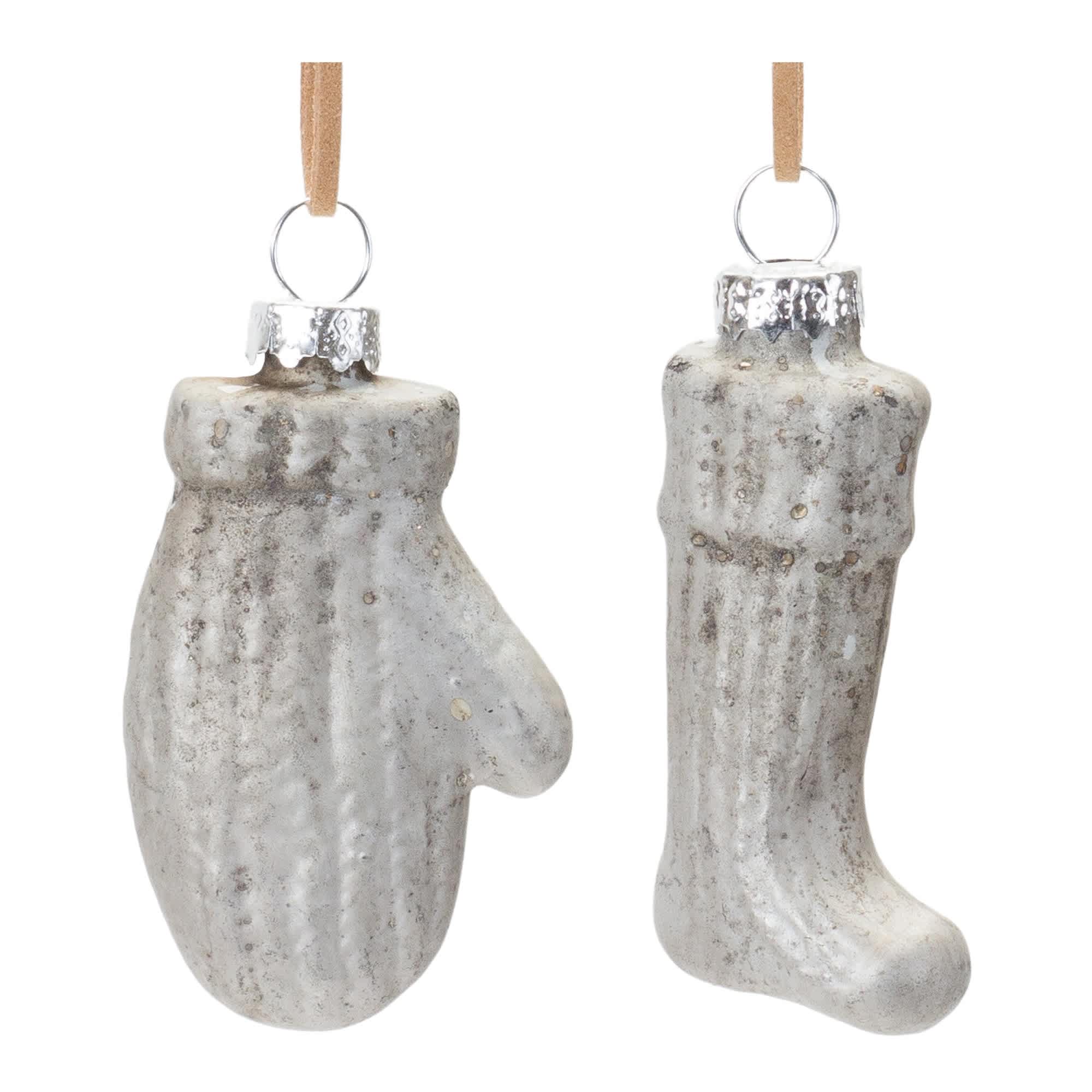 Melrose International 87475DS Mitten and Stocking Ornament (2 Asst) 3.25H Glass