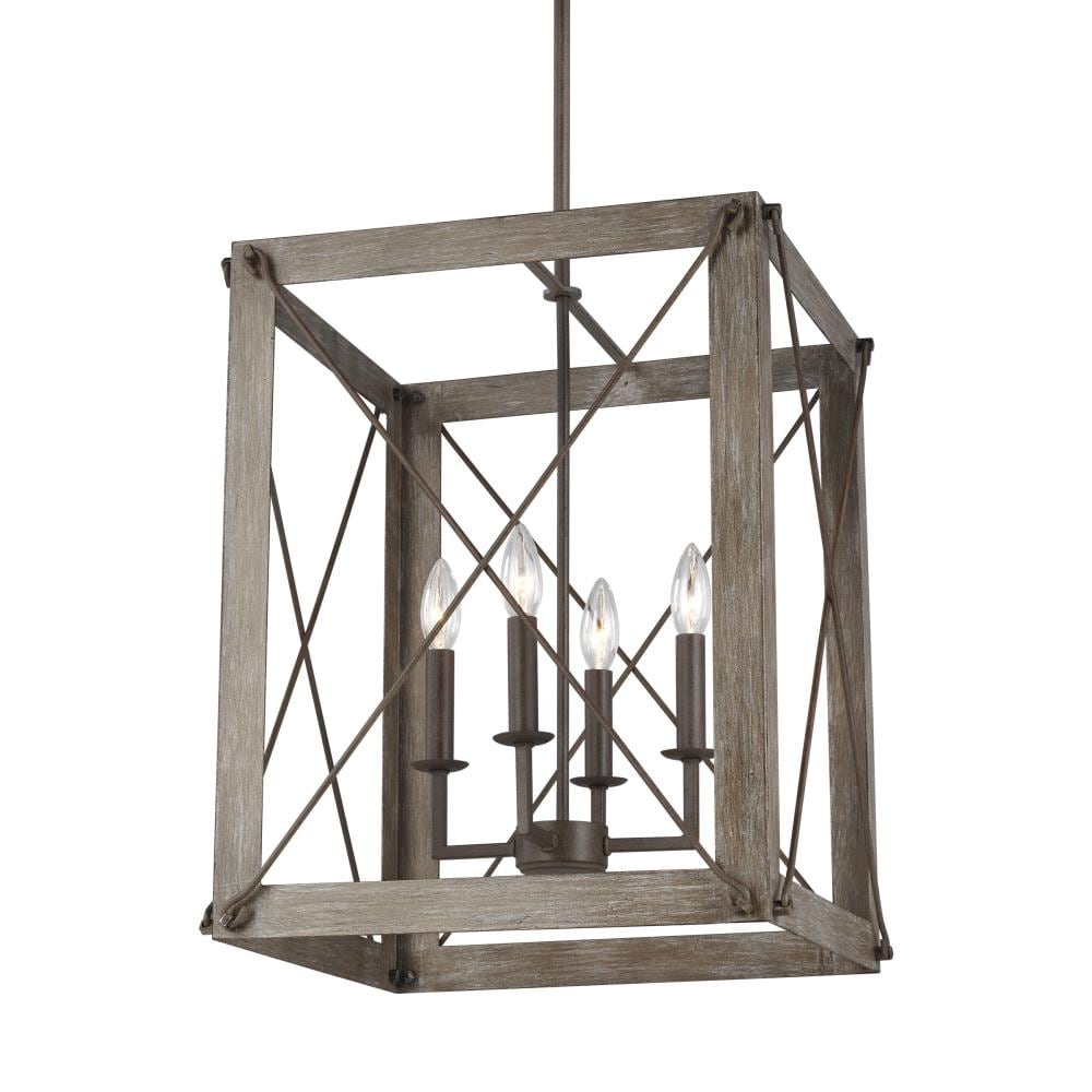 Thornwood Washed Pine and Weathered Iron 4-Light Indoor/Outdoor Pendant