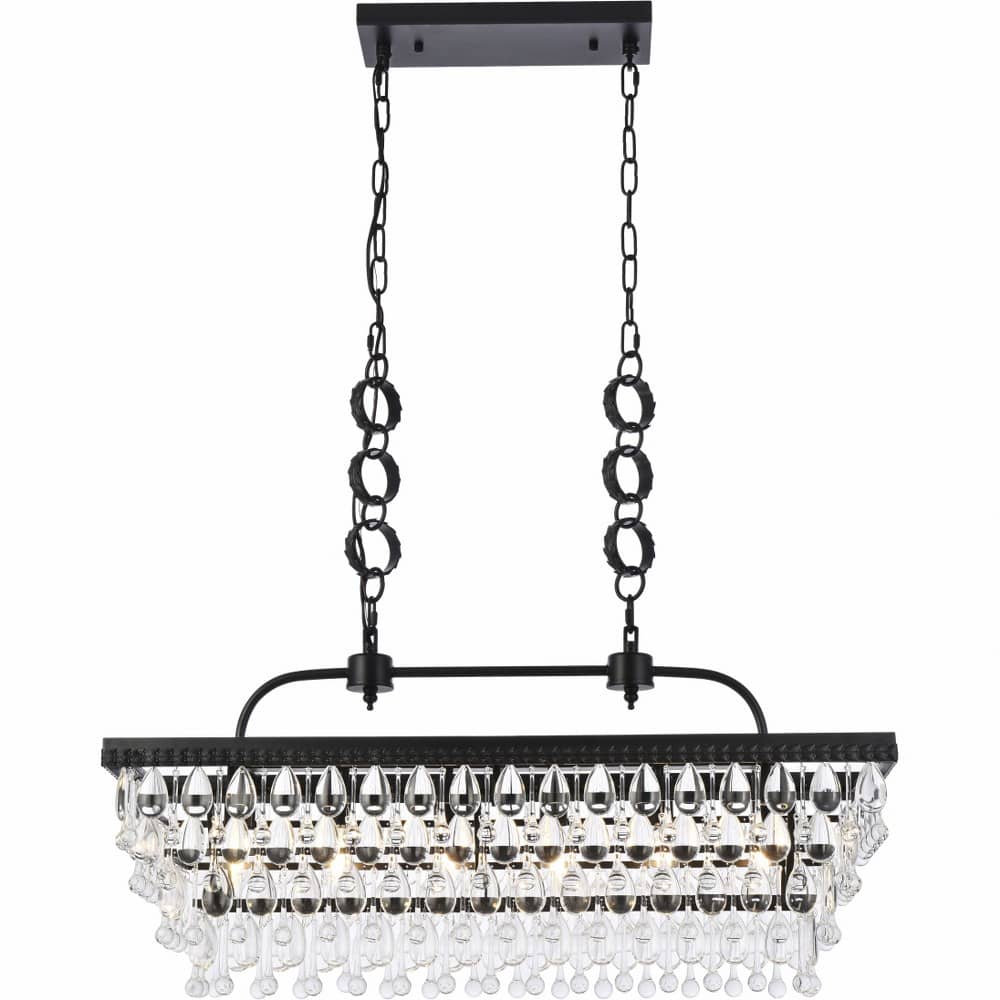 Elegant Lighting Nordic 6 - Light Black Contemporary Incandescent Crystal And Iron Pendant Light