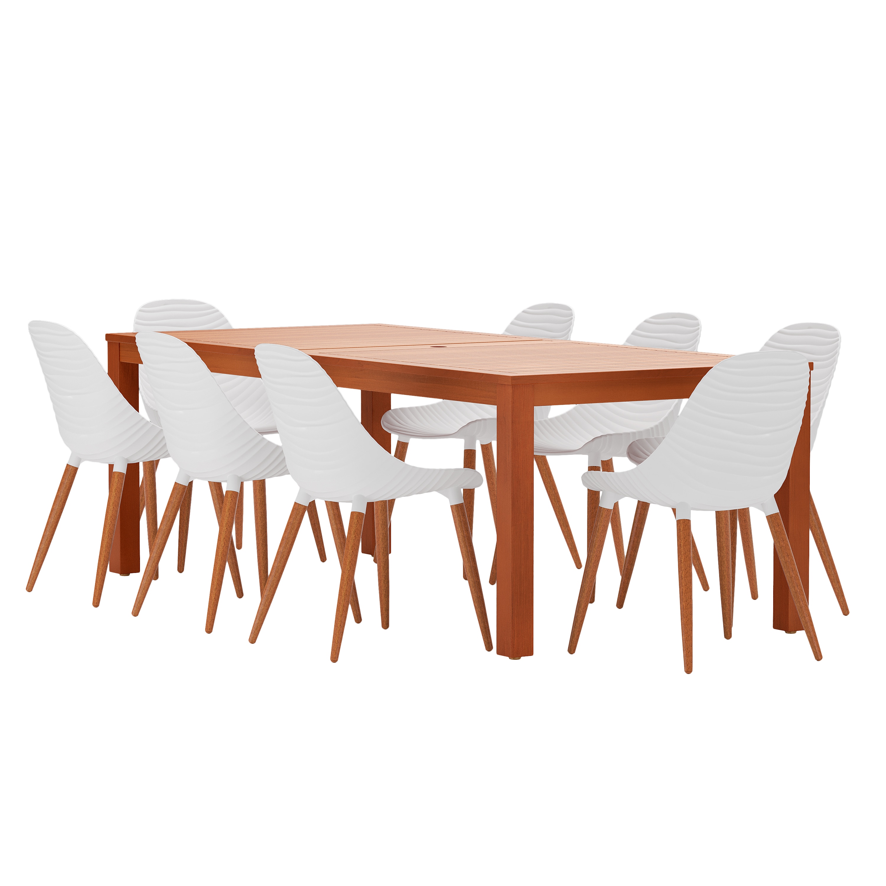Amazonia VICTOR YOGYA ARM X4  Teak 9 -Piece white Patio Dining Set Wood Rectangle Table with 8 Stationary Chairs
