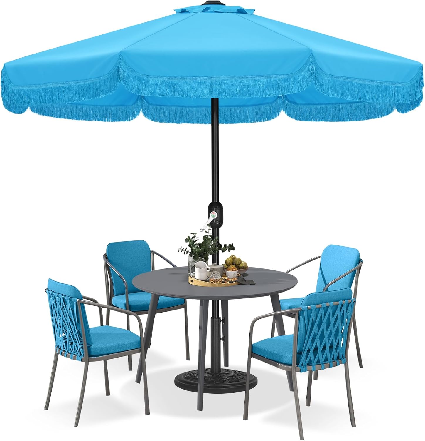 ABCCANOPY 9ft Patio Umbrella with Fringe Outdoor Tassel Umbrella for  Holiday Garden Lawn Pool Yard Table Lake Blue