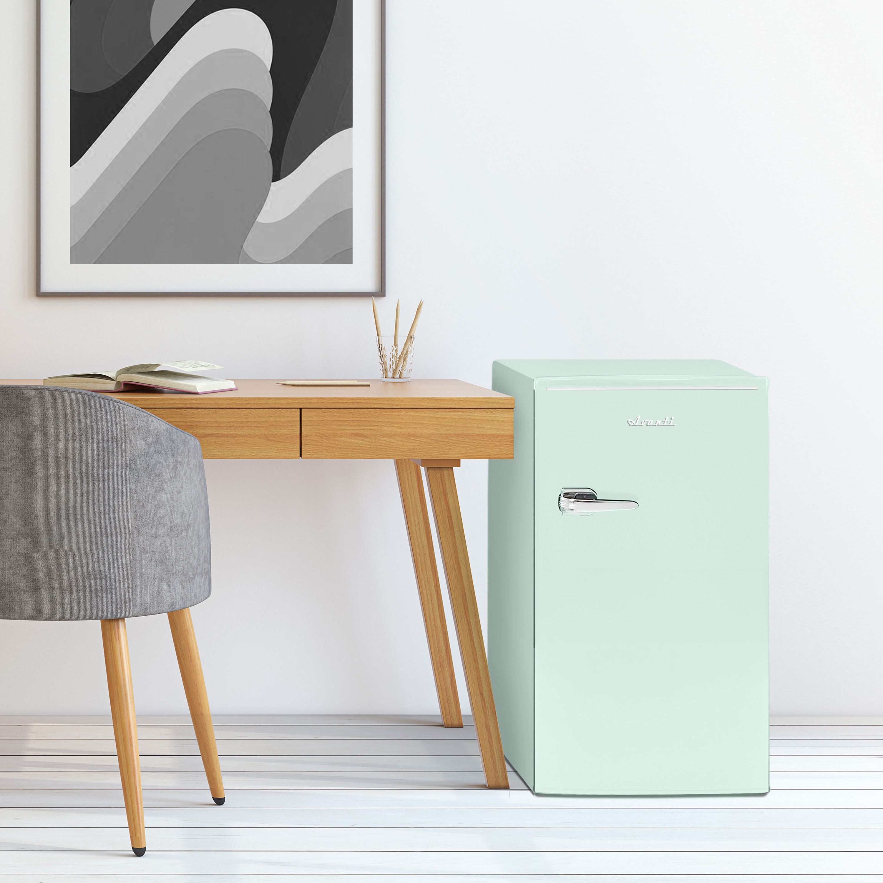 Seafoam Green Retro Compact Refrigerator with Glass Shelves, 3.1 cu ft