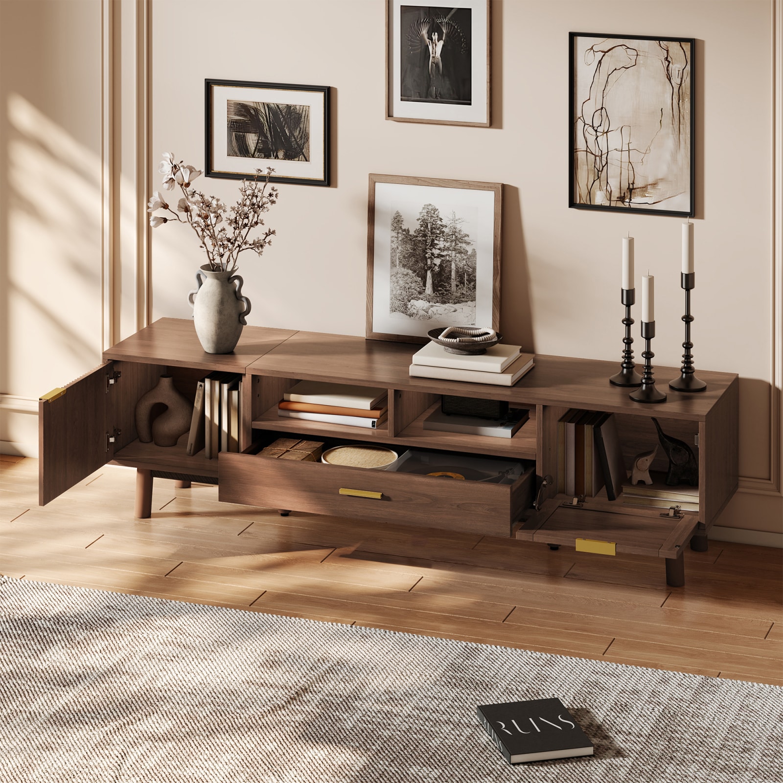 CHITA 66.93-Inch Dark Brown Modern TV Stand Media Console with Soft ...