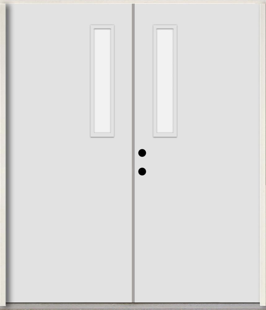 RELIABILT LO1063211 Spotlights 64-in x 80-in x Fiberglass 1/4 lite Right-hand inswing Arctic White Paint Painted Prehung Double Front Door Insulating core