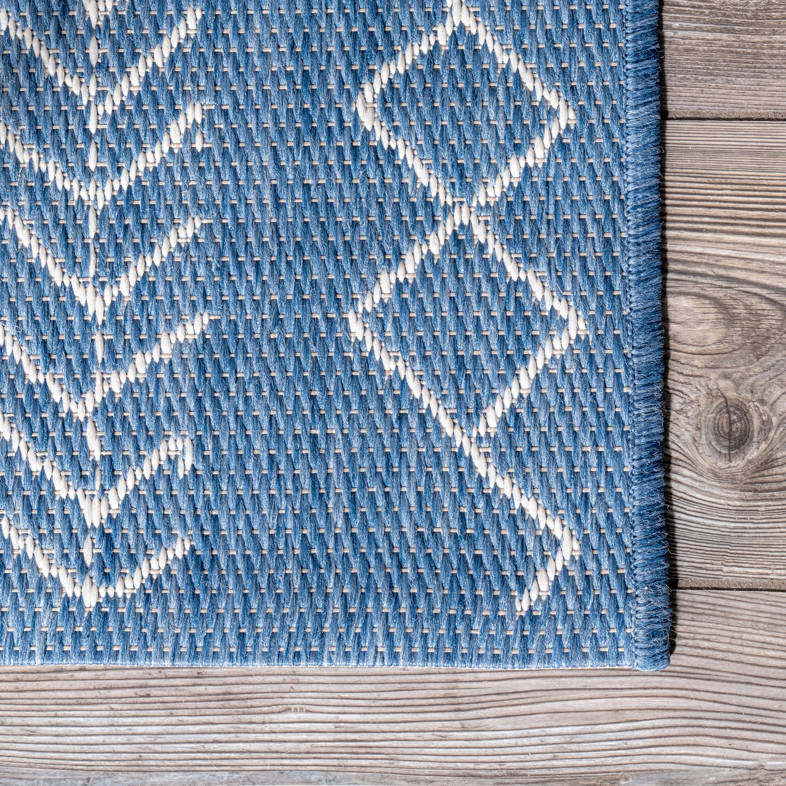 Blue Geometric Synthetic Easy Care Square Rug