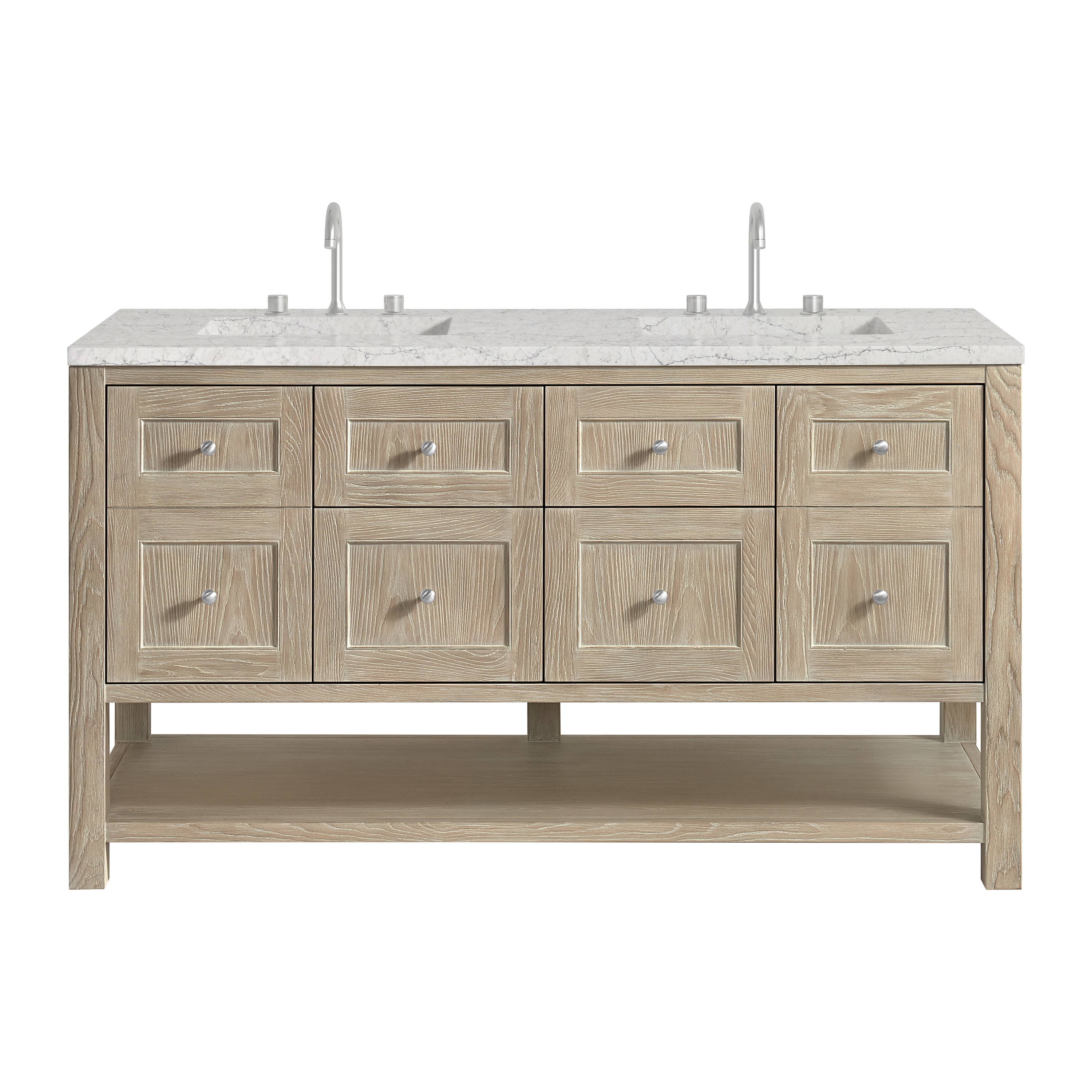 James Martin Vanities 330-V60D-WWO-3EJP Breckenridge 60-in Whitewashed Oak Undermount Double Sink Bathroom Vanity with Eternal Jasmine Pearl Quartz Top
