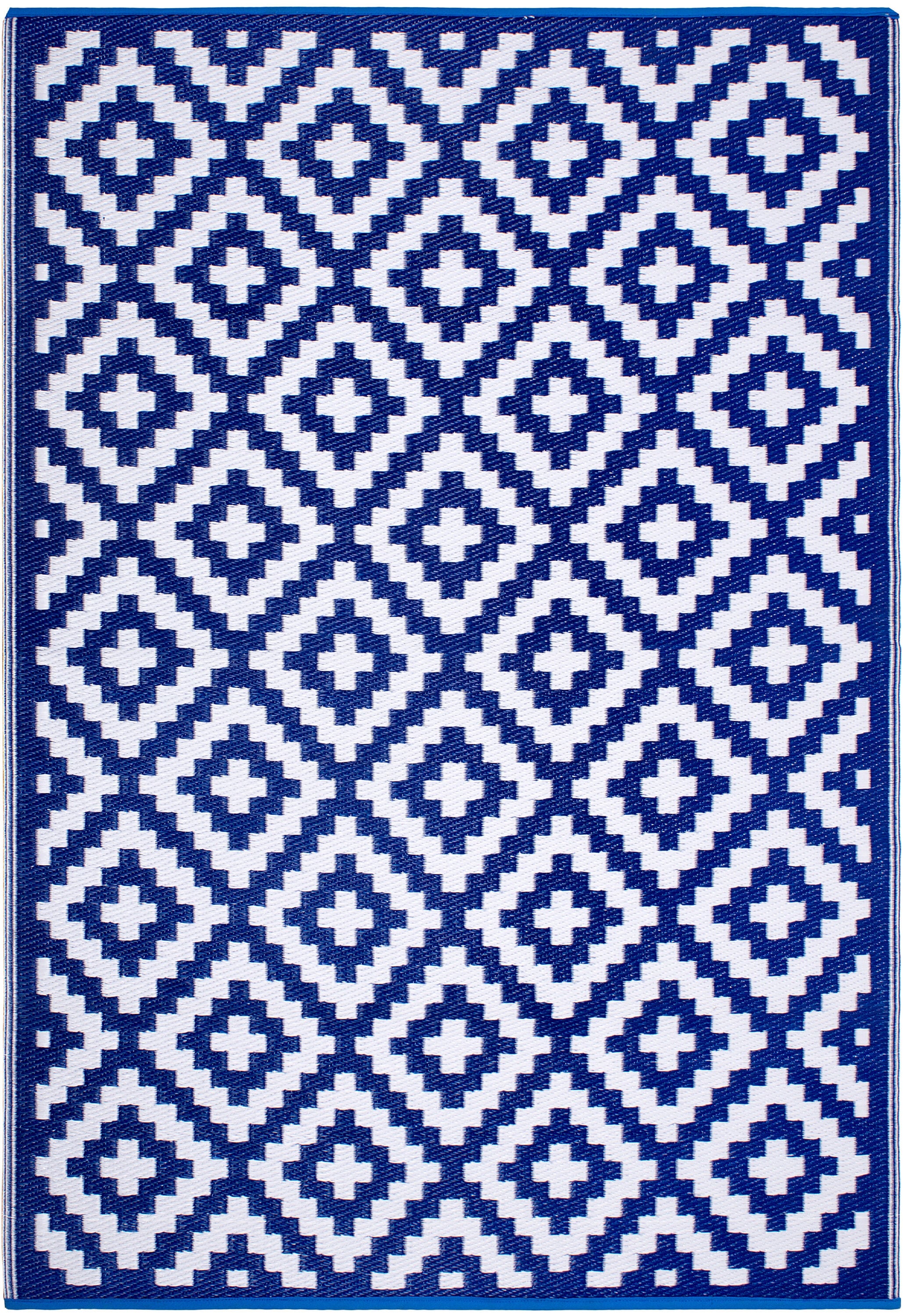 FH Home 657814893009 6 x 9 (ft) Flatweave Polypropylene Aztec - Blue White Rectangular Indoor/Outdoor Geometric Mid-Century Modern Area rug