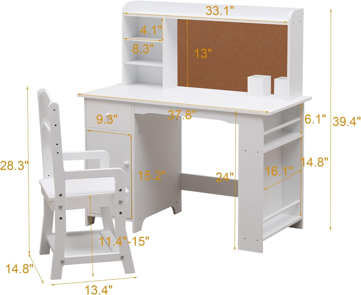 GAOMON Desk and Chair Set- Study Table with Storage Shelf and Bulletin ...