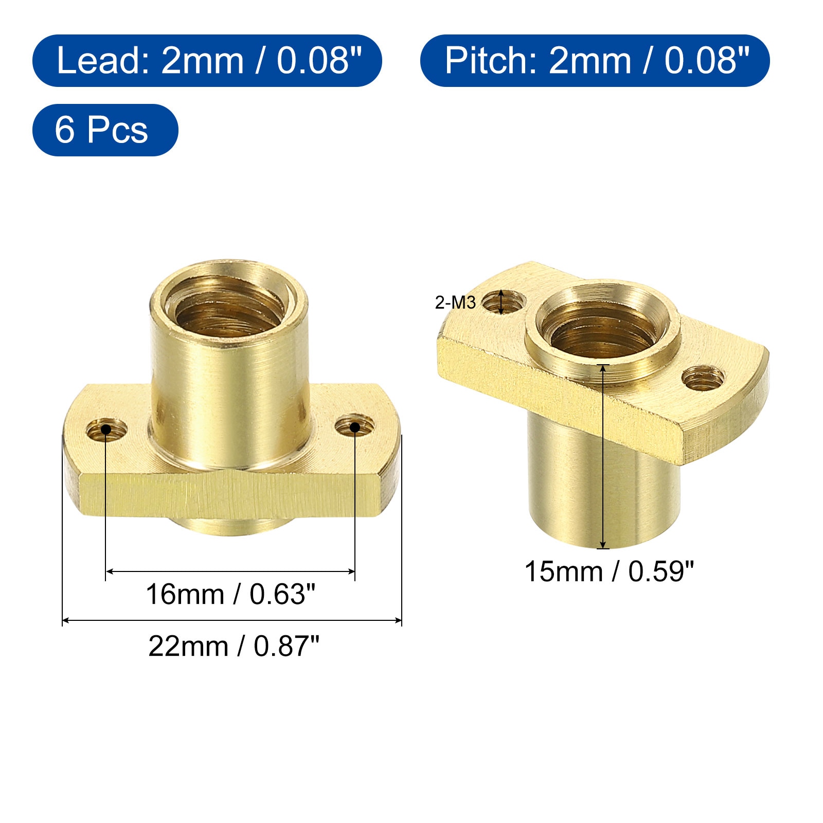 Unique Bargains 6pcs Tr8x2 Lead Screw Brass Nut Trapezoidal Screw ...