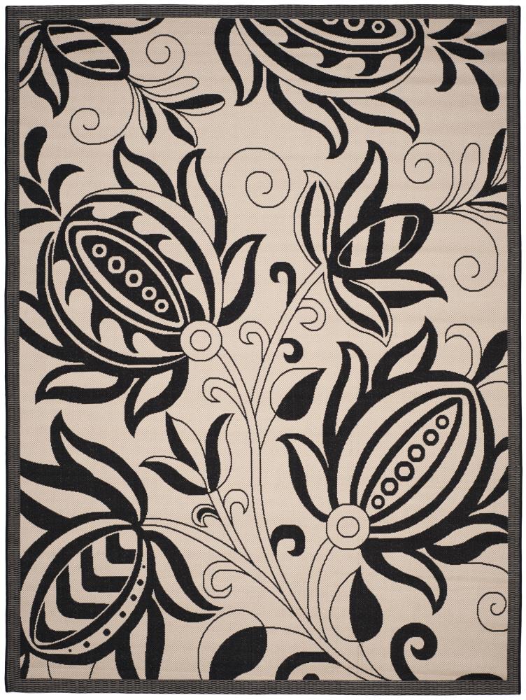 Safavieh CY2961-3901-8 Courtyard Blossums 8 x 11 (ft) Loomed Polypropylene Sand/Black Rectangular Indoor/Outdoor Floral/Botanical Area rug