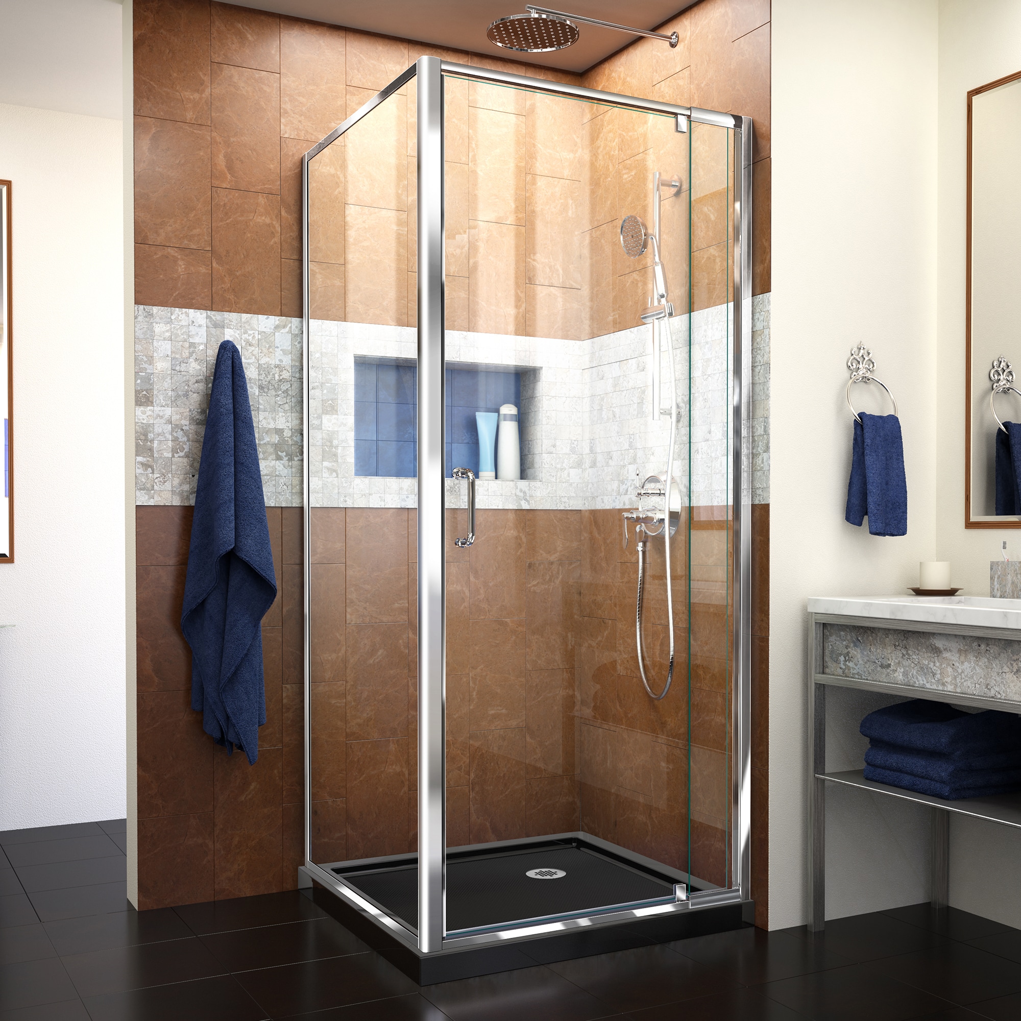DreamLine DL-6715-88-01CL Flex 2 -Piece 36-in W x 36-in L x 75-in H Square Corner shower kit ( Corner Drain) Base and Door Included Chrome Hardware Included