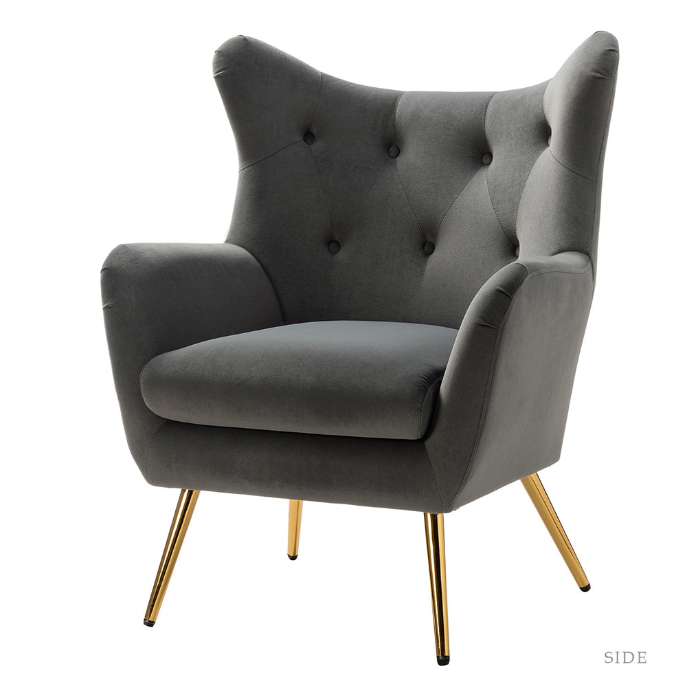 14 Karat Home CHDT0103-GREY Modern GREY Velvet Accent Chair