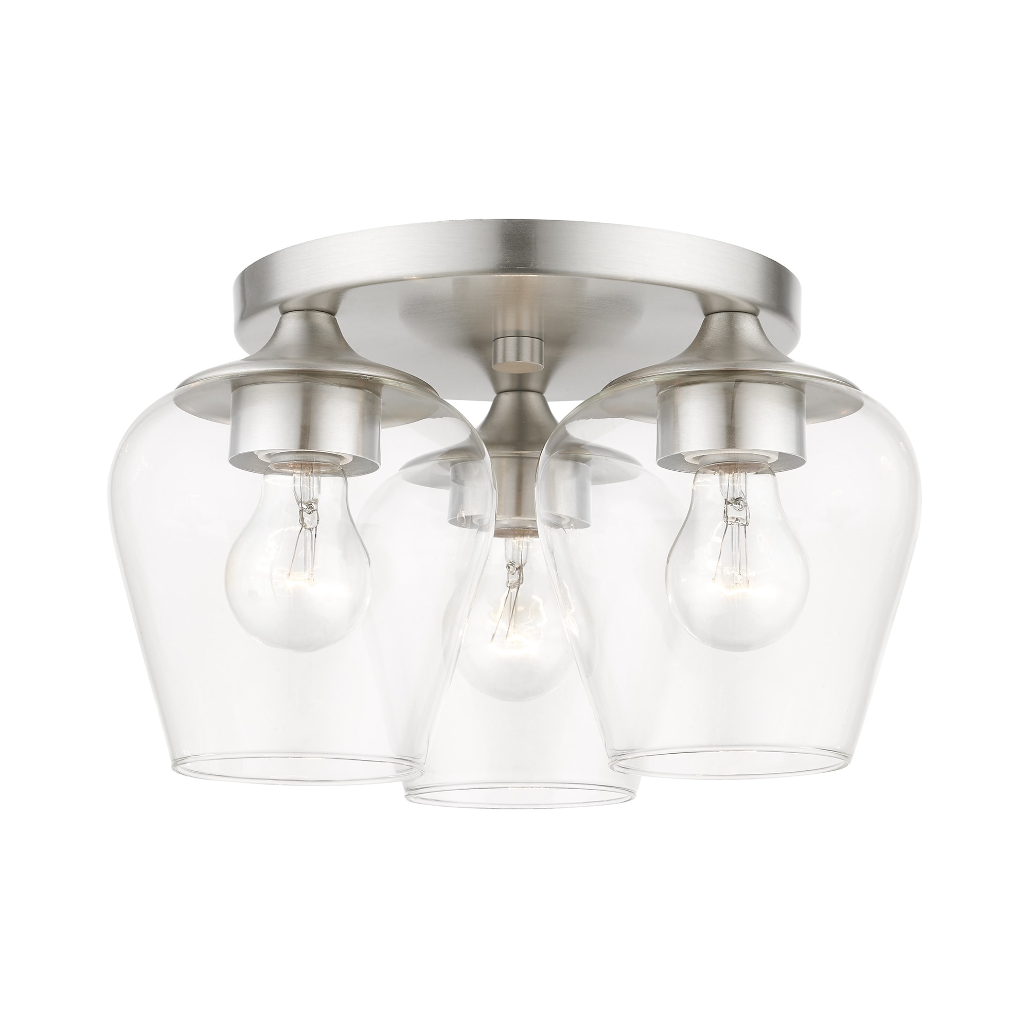 Elegant Brushed Nickel 3-Light Flush Mount with Clear Glass Shade