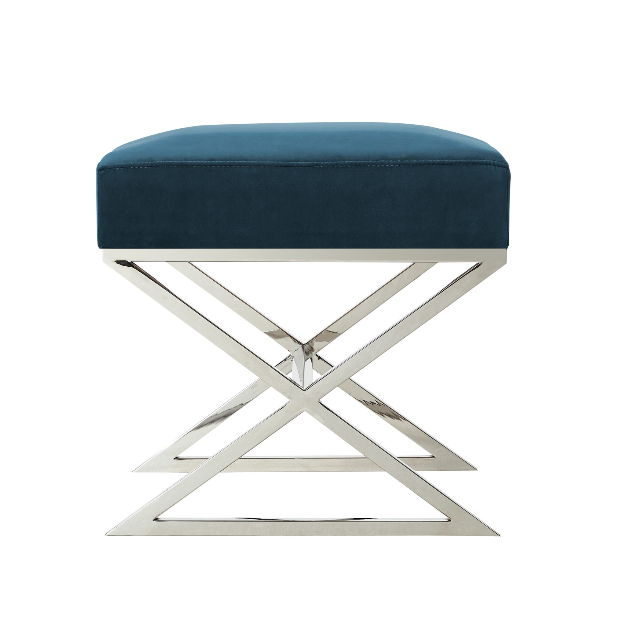 Inspired Home ON67-02NY-LS Elora Modern Navy Velvet Ottoman
