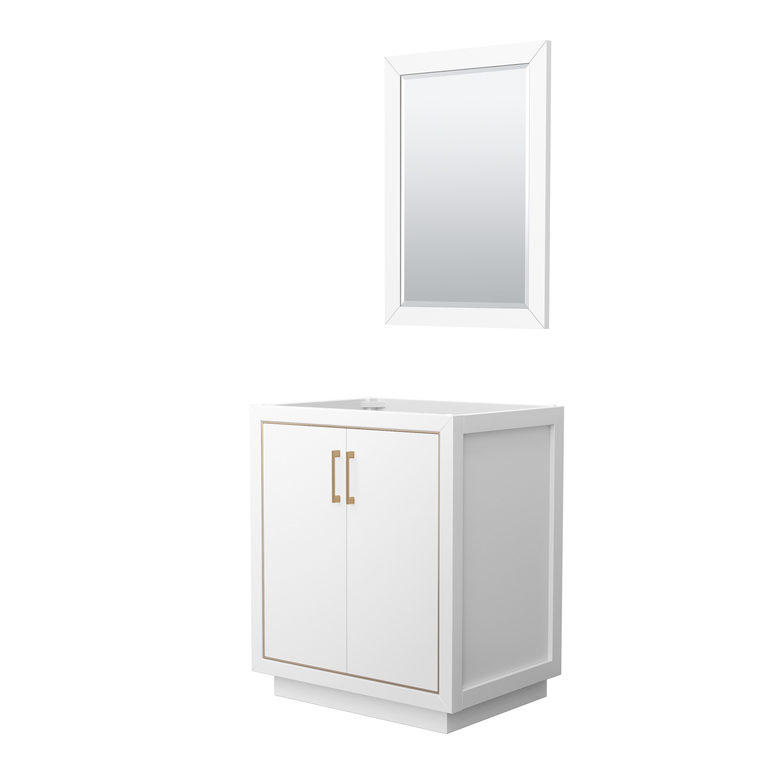 Wyndham Collection WCF111130SWZCXSXXM24 Icon 30-in White with Satin Bronze Trim Bathroom Vanity Base Cabinet without Top (Mirror Included)