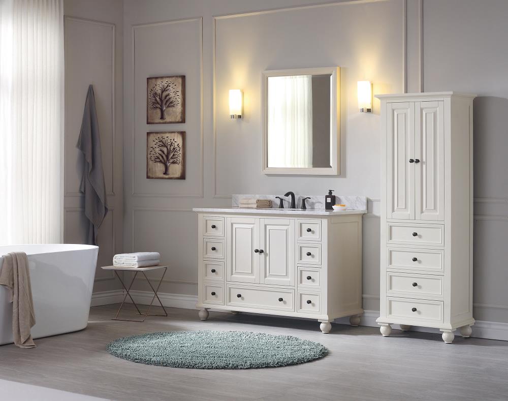 French White 48" Solid Wood Single Bathroom Vanity Base
