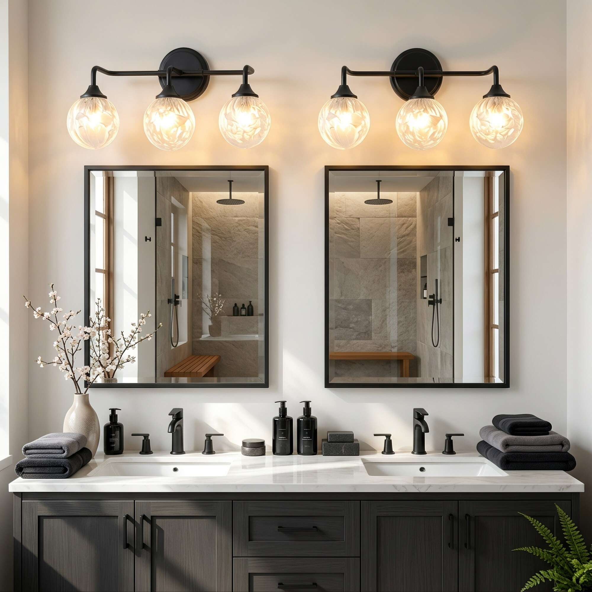 Lanmate Matte Black 19.69-in 3 Light Modern Bathroom Vanity Light With ...