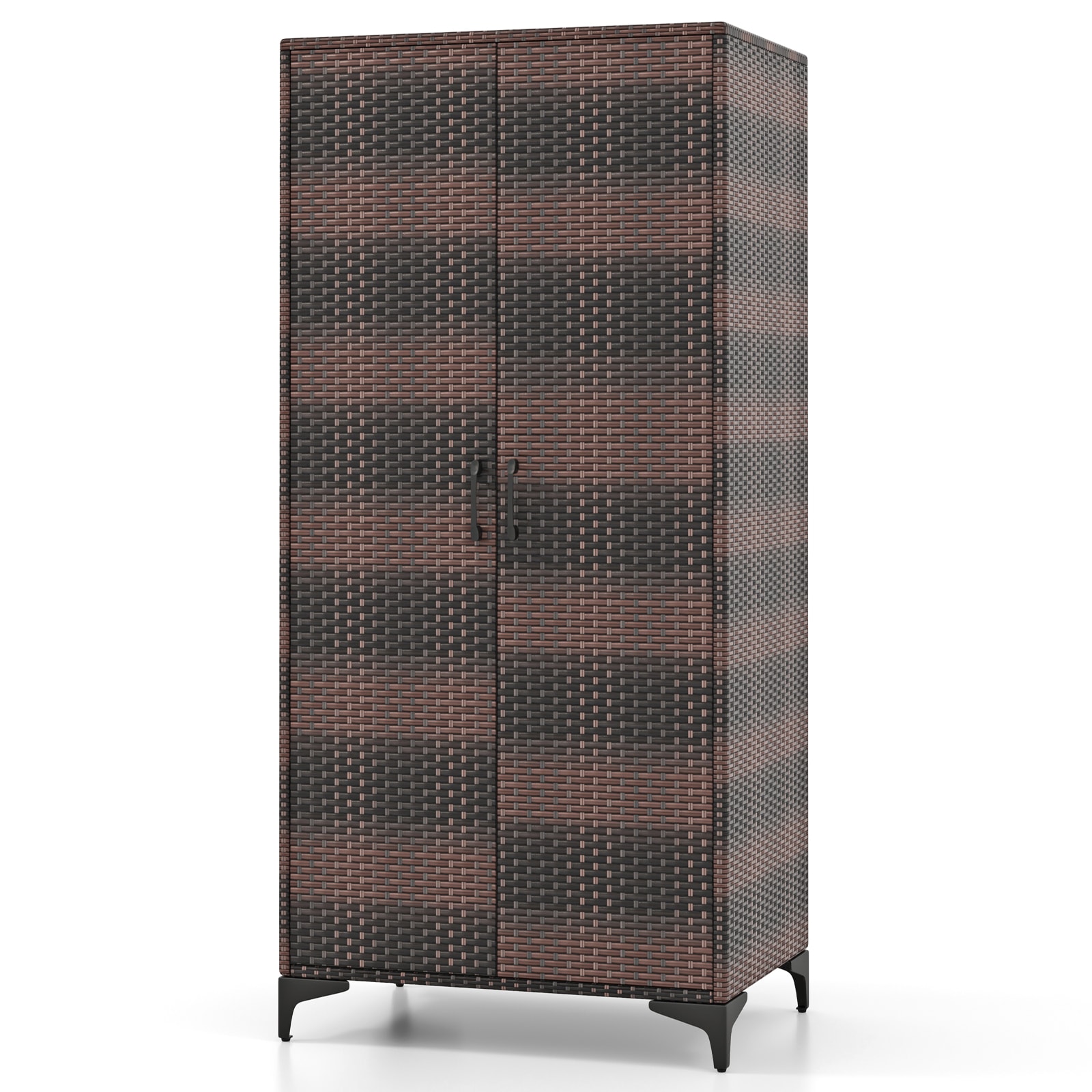 Slickblue D-CO-FC06201ZJ Black/Brown PE Rattan Armoire with 2 Doors and Hanging Rod for Bedroom or Garage Storage 28.5L x 19.5W x 62H
