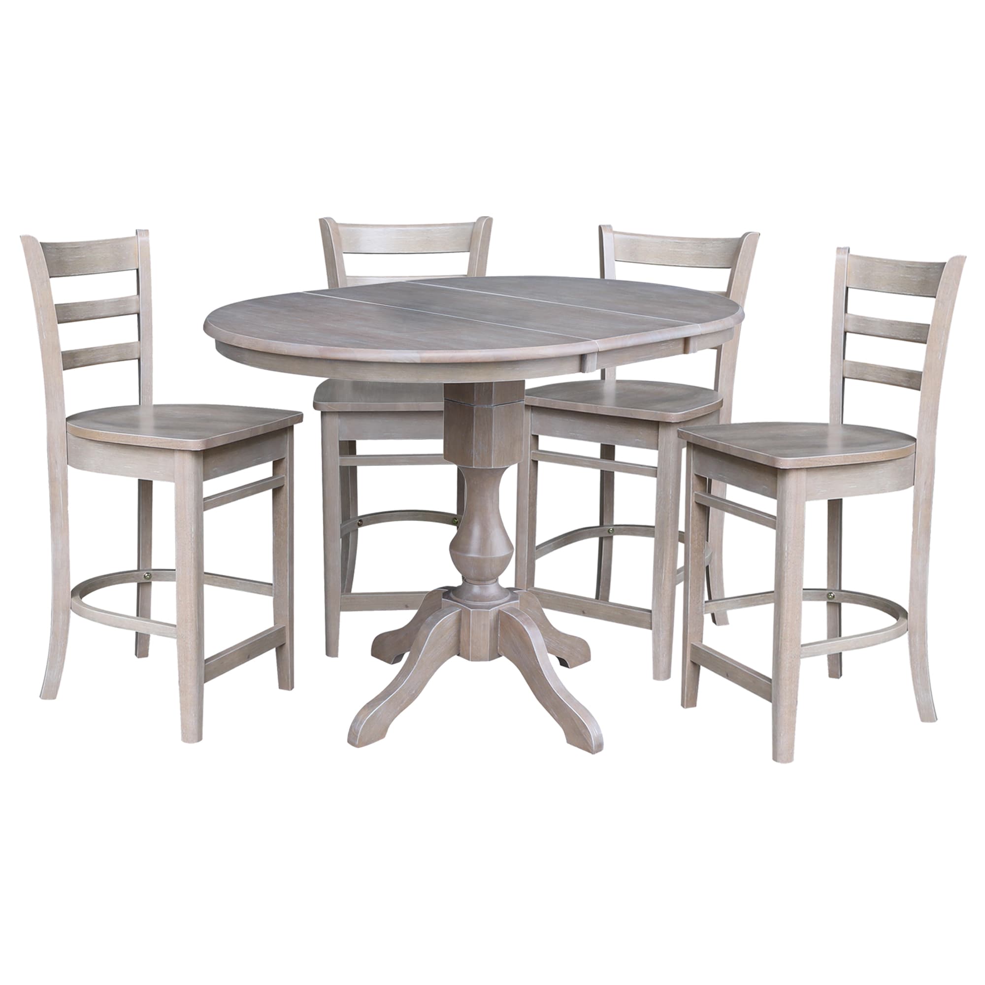 International Concepts K09-36RXT-11-S6172-4 Washed Gray Taupe Traditional Dining Room Set with Round Table ( Seats 4 )