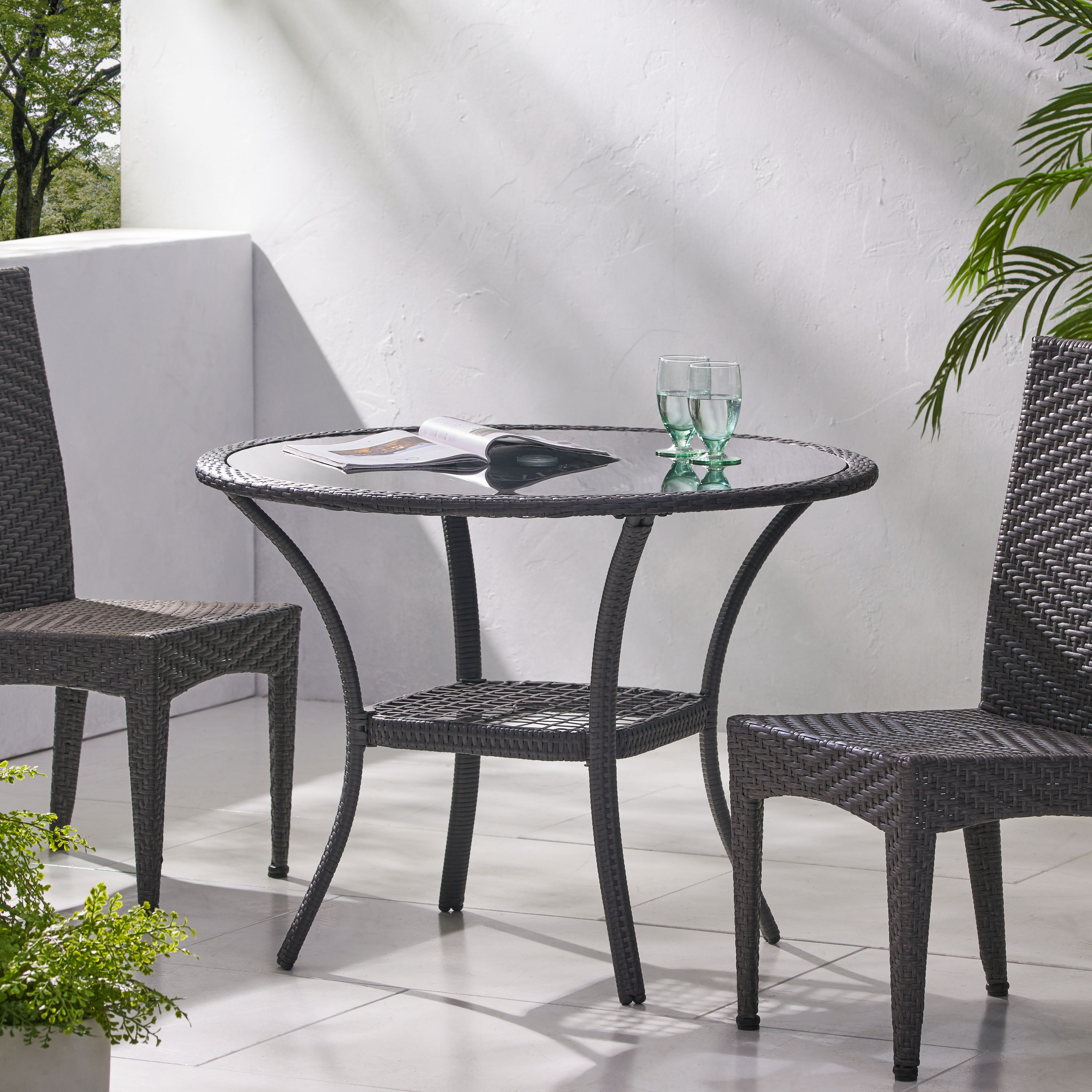 Best Selling Home Decor 296527 Gray Rattan Patio Dining Set Wicker Round Table with 1 Stationary Chairs