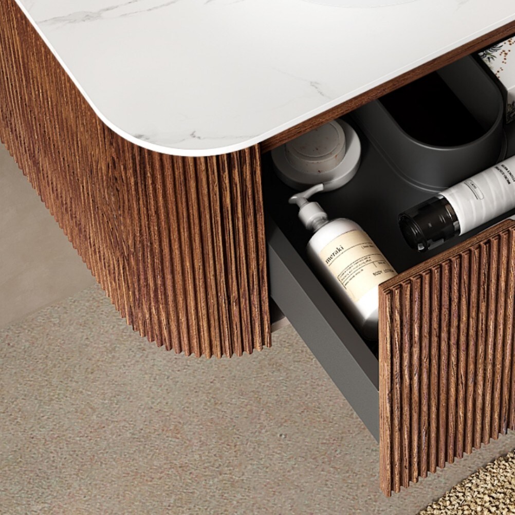 Tahanbath XJ 30 Inches Bathroom Vanity with Sink Floating Curved Edges ...