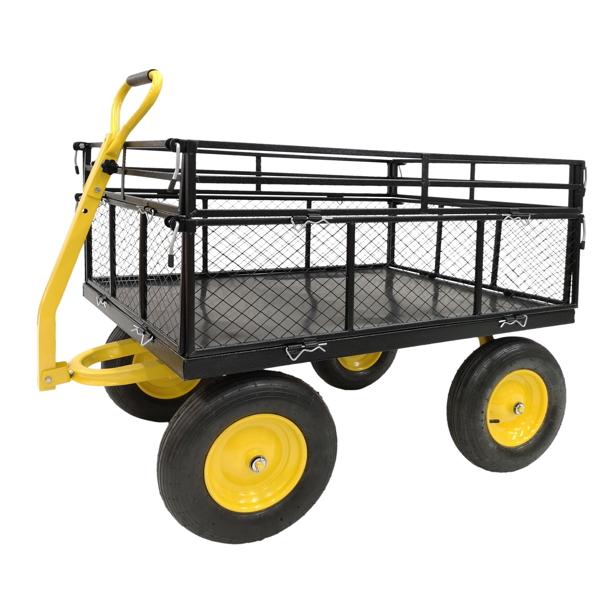 LOVMOR Steel Garden Cart Heavy Duty 1400 lbs Capacity with Removable Mesh Sides to Convert into Flatbed with 2in1 Handle and 16 in Tires #SFRW1422112806