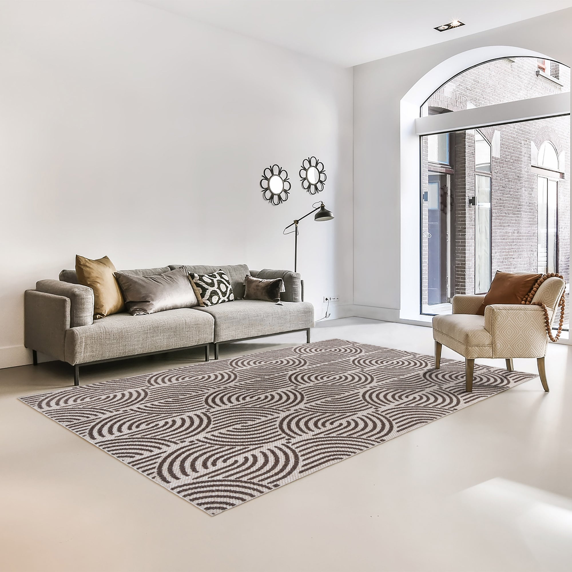 allen + roth 28232 Rounded Shores 6 x 9 (ft) Polypropylene Mocha Rectangular Indoor Geometric Area rug