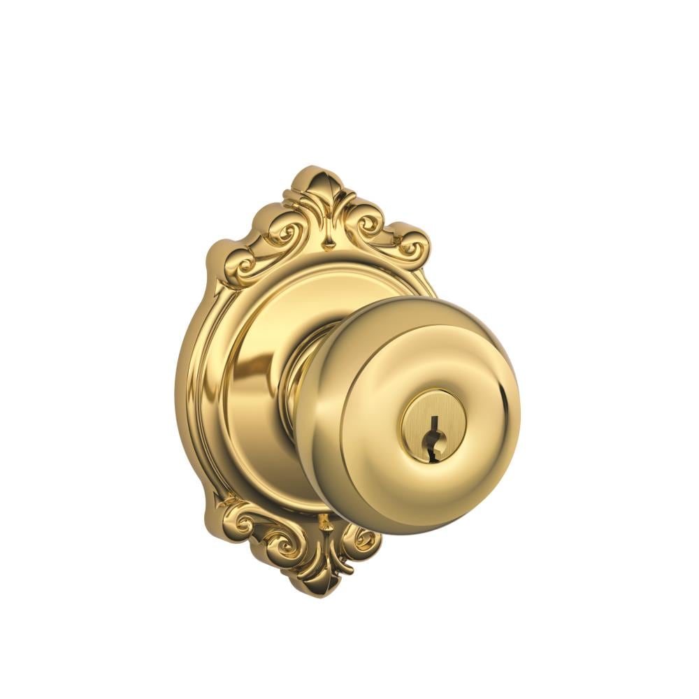 Schlage F51AGEO505BRK F Series Lifetime Brass Traditional Interior/Exterior Keyed entry door knob Single pack