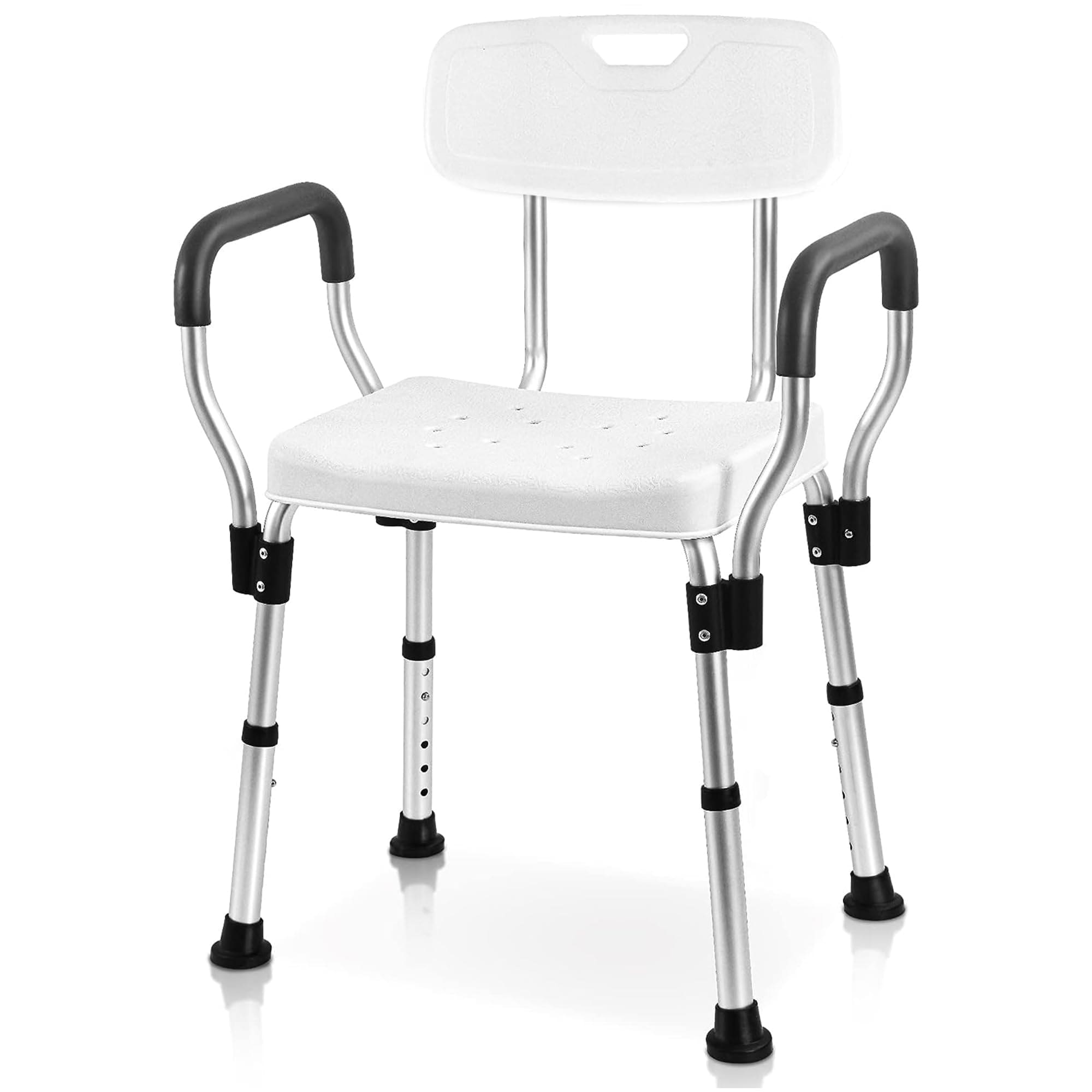Phyfalip  Shower Chair Heavy Duty Adjustable Height Bath Seat with Back and Arms Supports up to 500 Pounds Non Slip Legs for Elderly Handicap