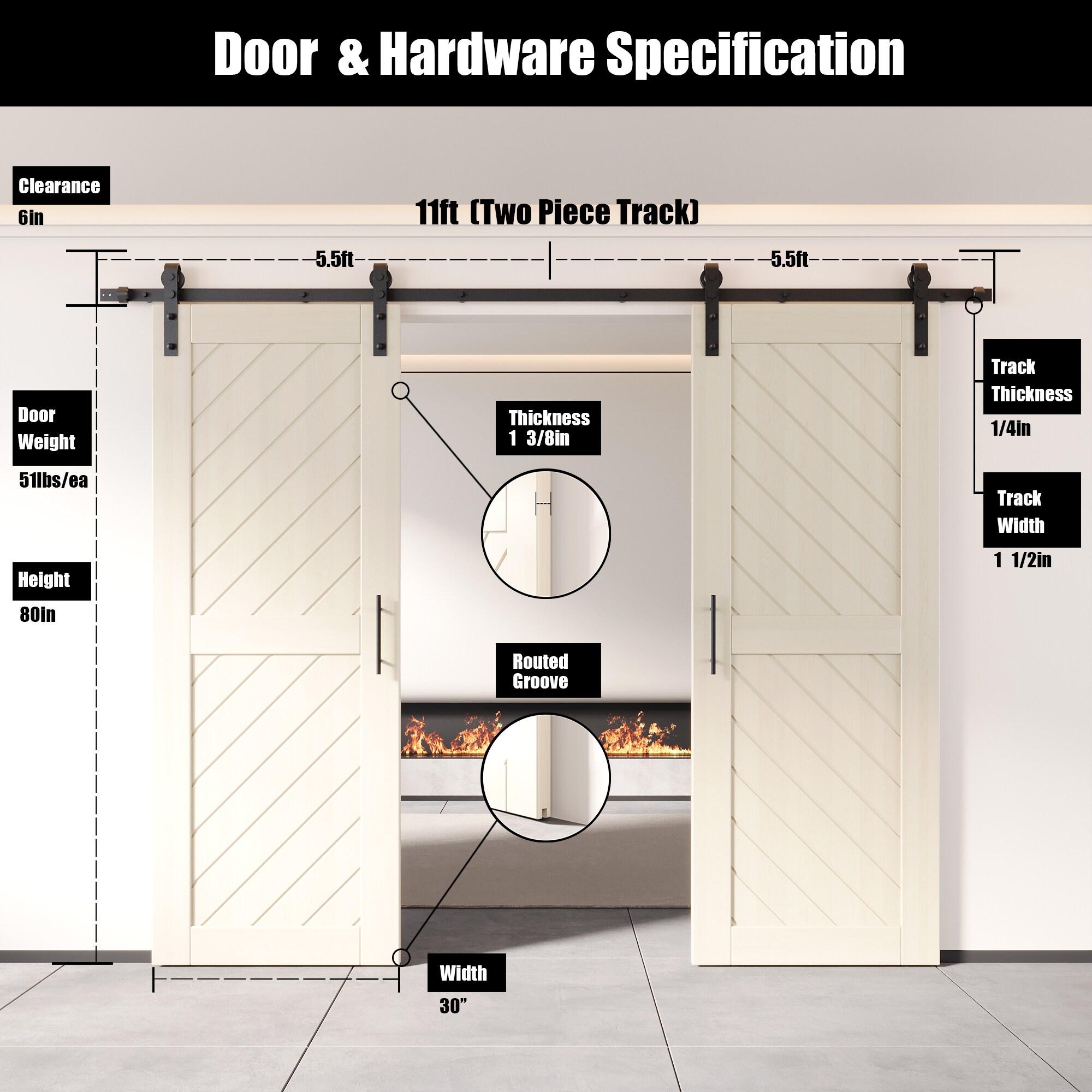 HOMACER YT2H132C-XT1-3080-TG Barn-Doors - View #2