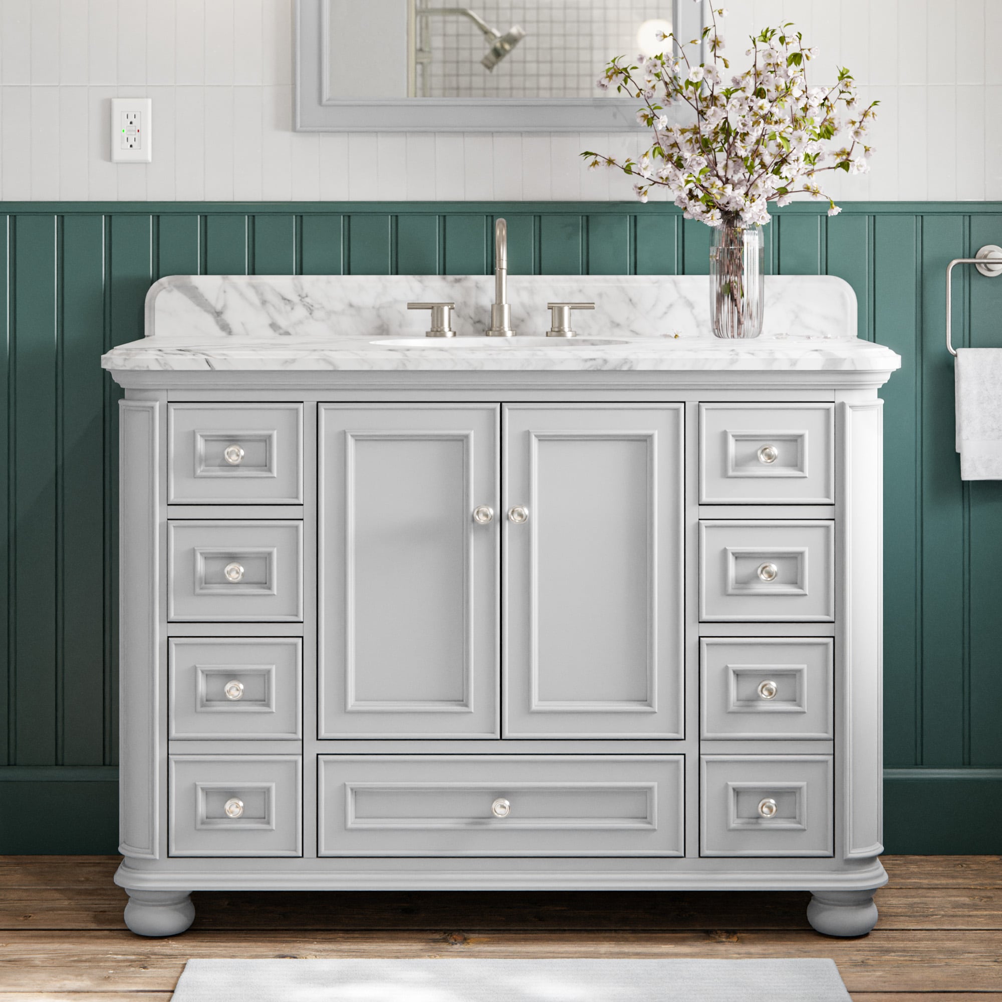 Wrightsville 48-in Light Gray Undermount Single Sink Bathroom Vanity with Carrara Natural Marble Top | - allen + roth 3116VA-48-242L