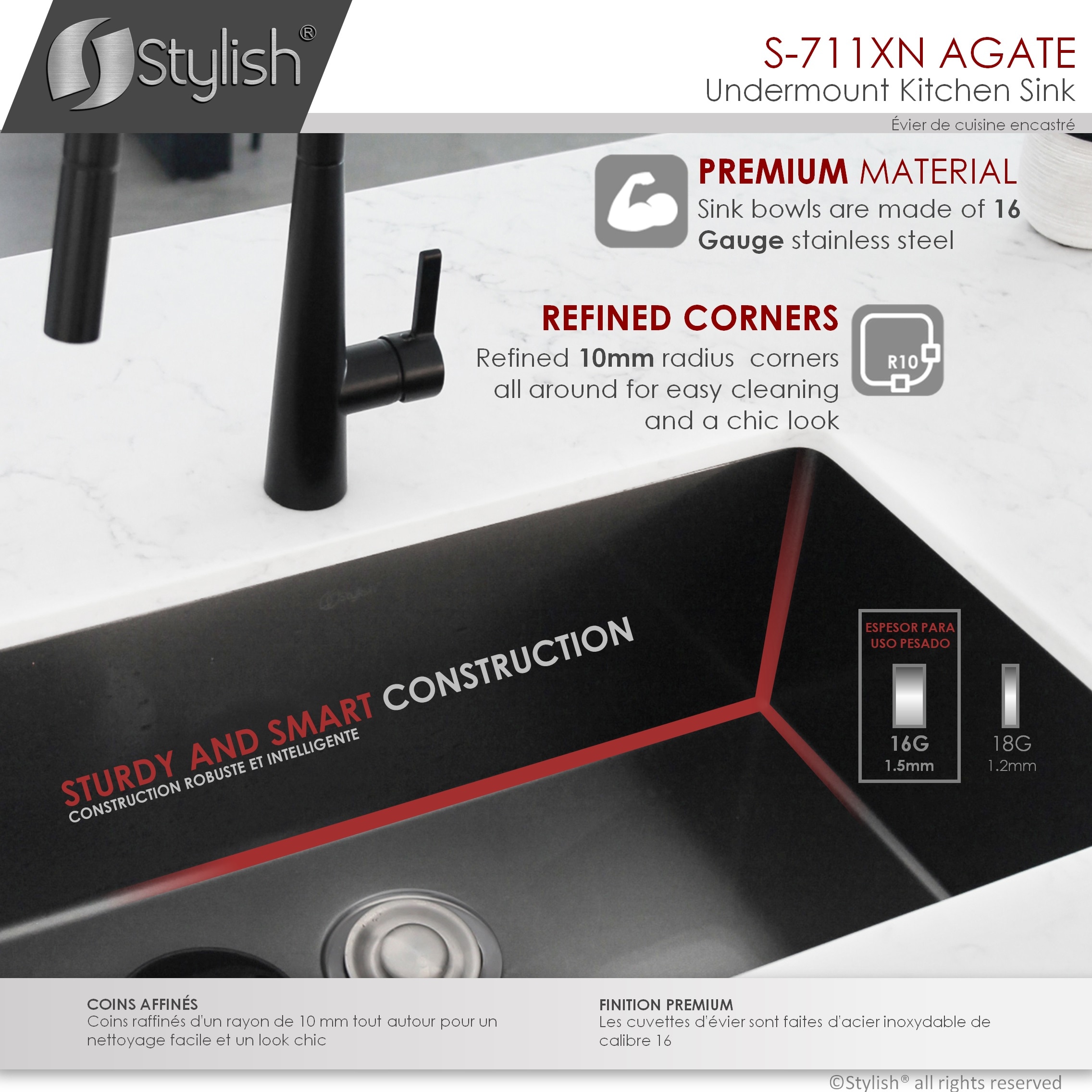 Stylish S-711XN Kitchen-Sinks - View #7
