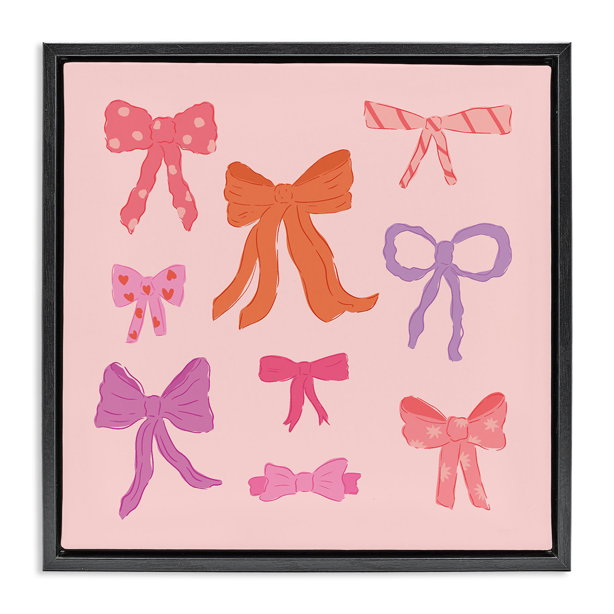 Stupell Industries BT-510-FFB-24X24 Stylish Fashion Bows on Pink Black Framed Floater Canvas Wall Art By Sazerelli Designs 25 x 25