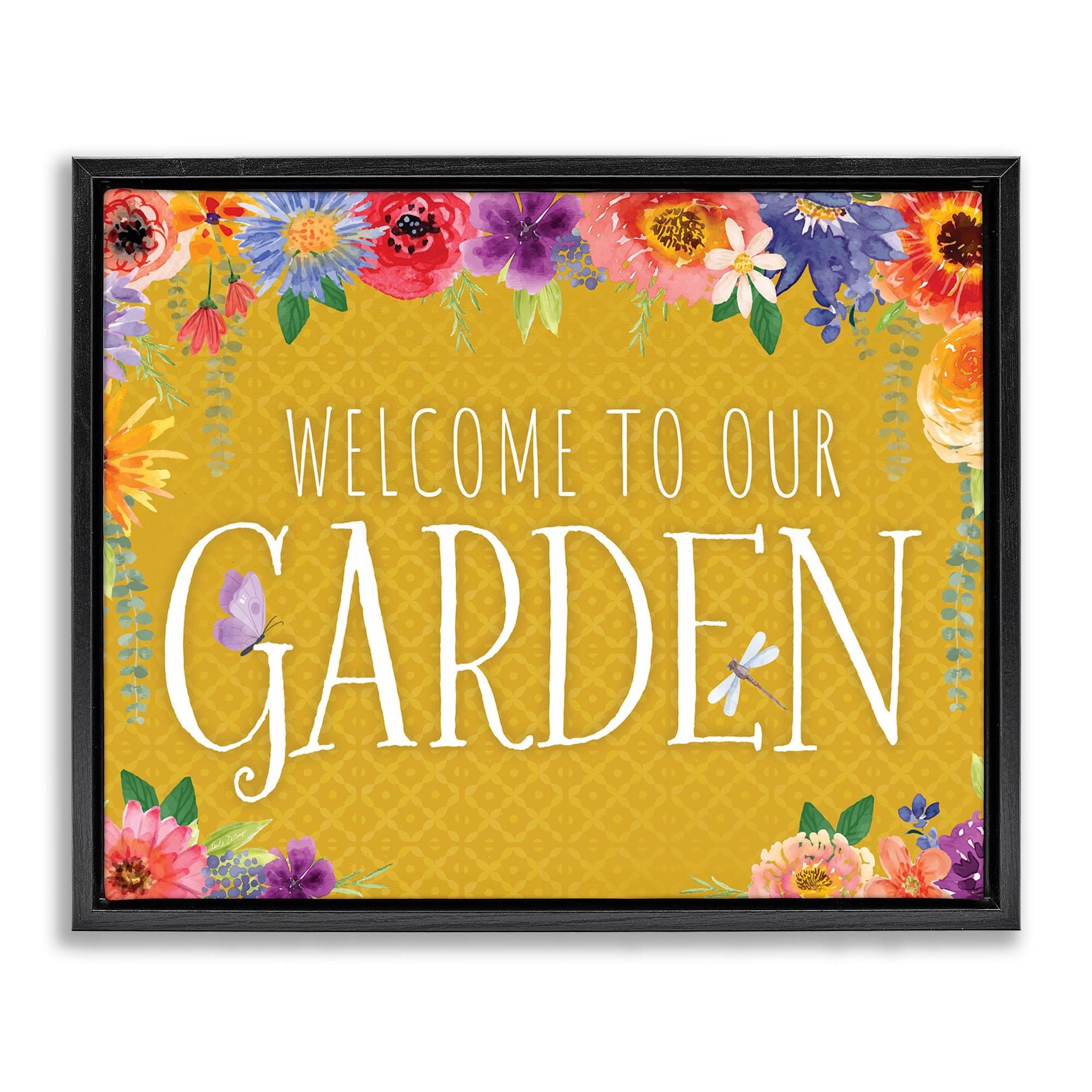 Stupell Industries BT-615-FFB-24X30 Garden Welcome with Floral Border Black Framed Floater Canvas Wall Art By Nicole DeCamp 31 x 25
